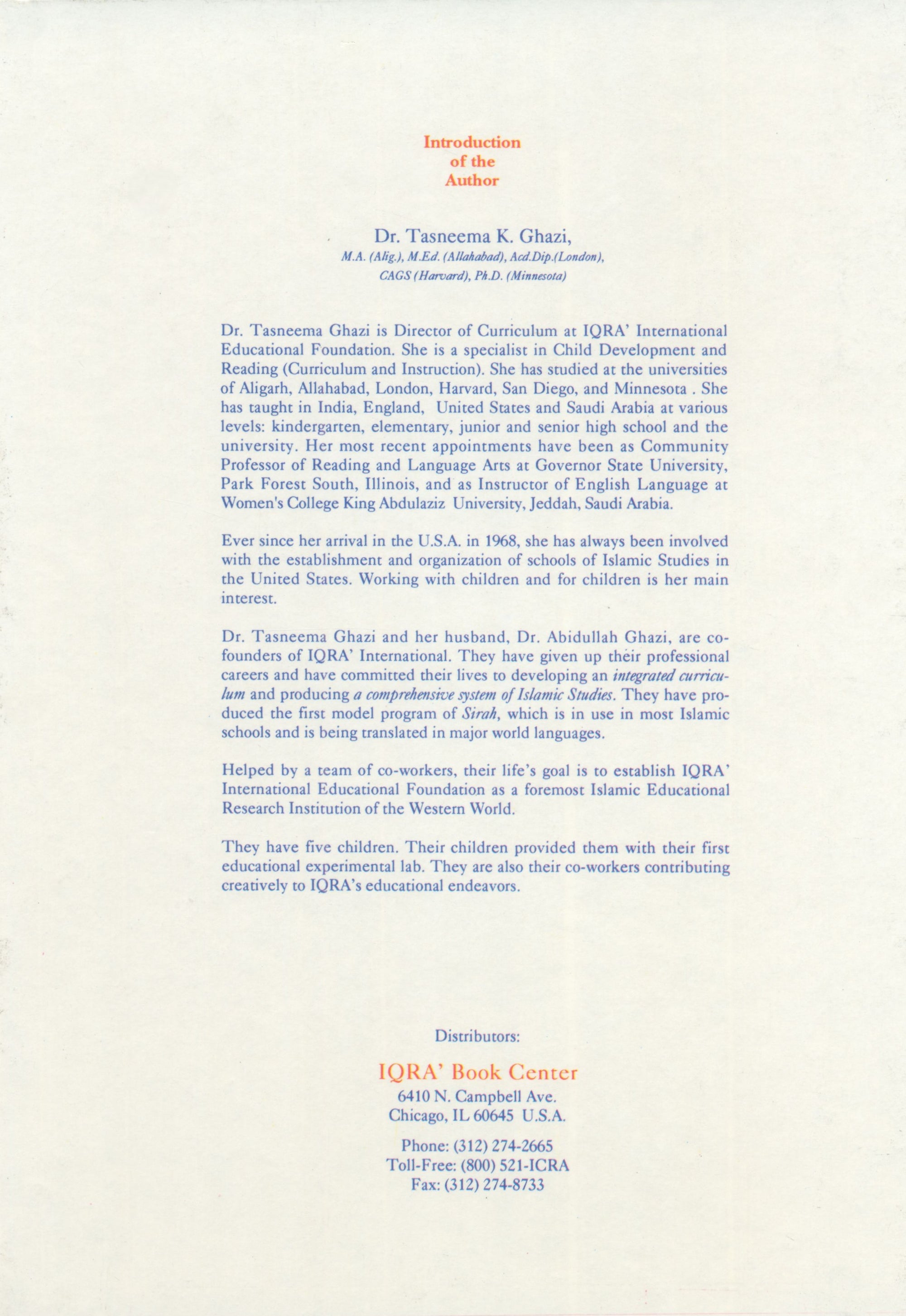 IQRA' Kindergarten Curriculum Volume 1 - Islamic History