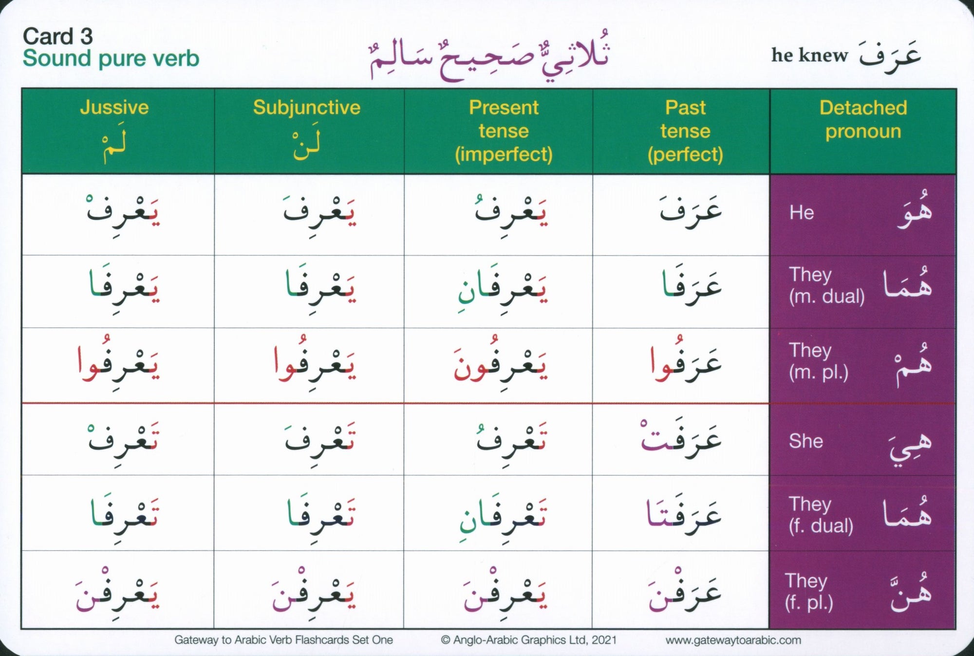 Gateway to Arabic Verb Conjugation Flashcards Set 1 مفتاح العربية