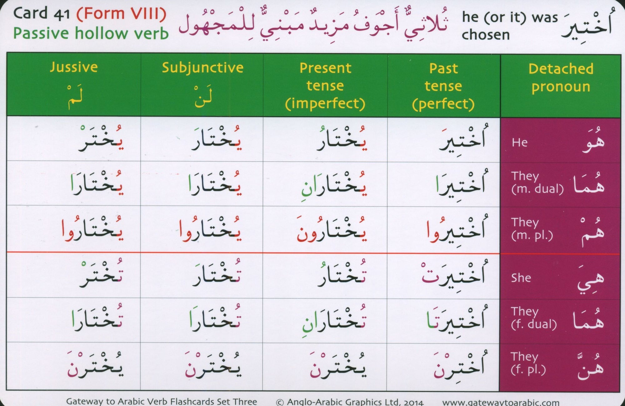 Gateway to Arabic Verb Conjugation Flashcards Set 3 مفتاح العربية