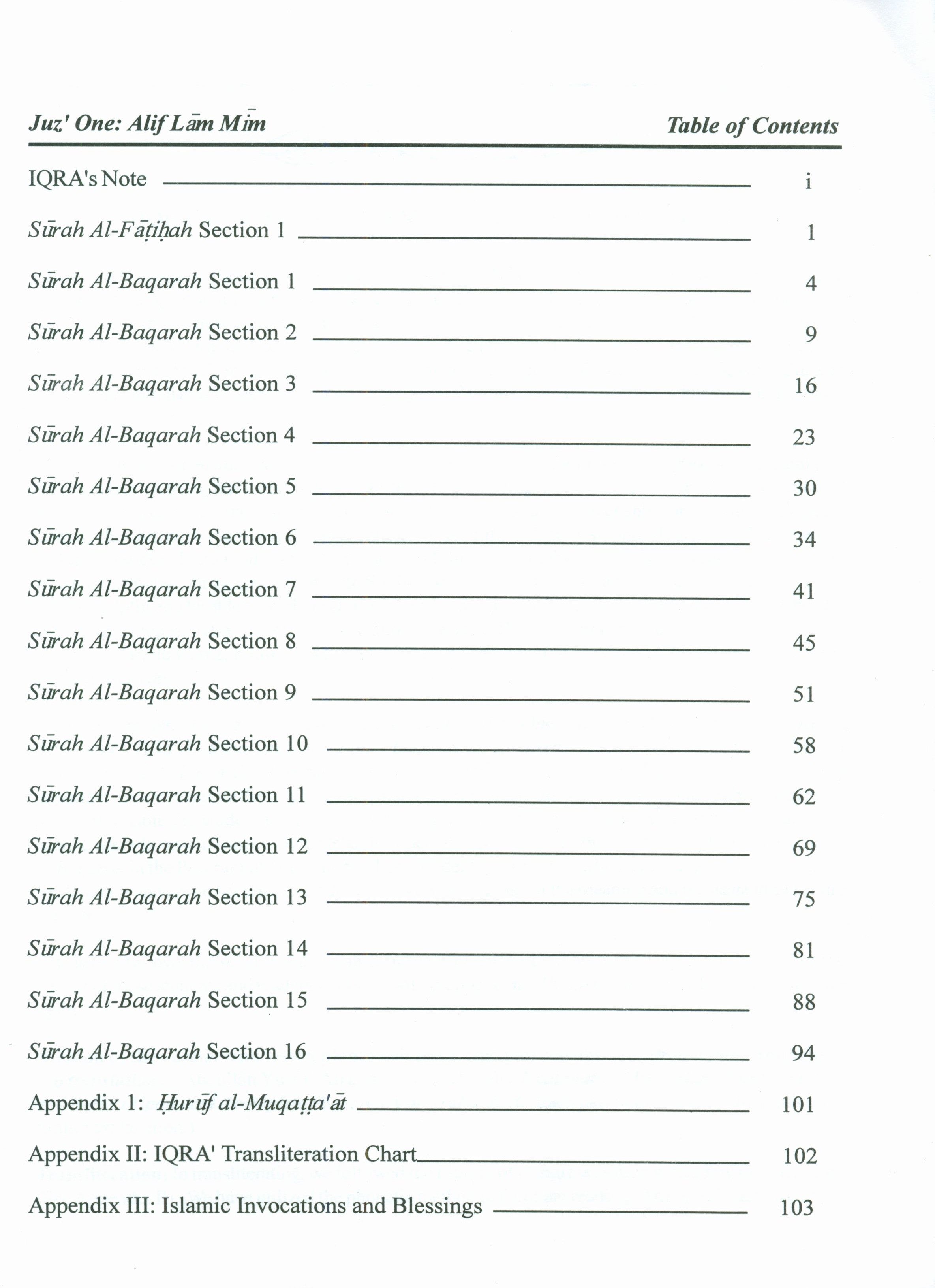 Juz' One Alif Lam Mim Textbook