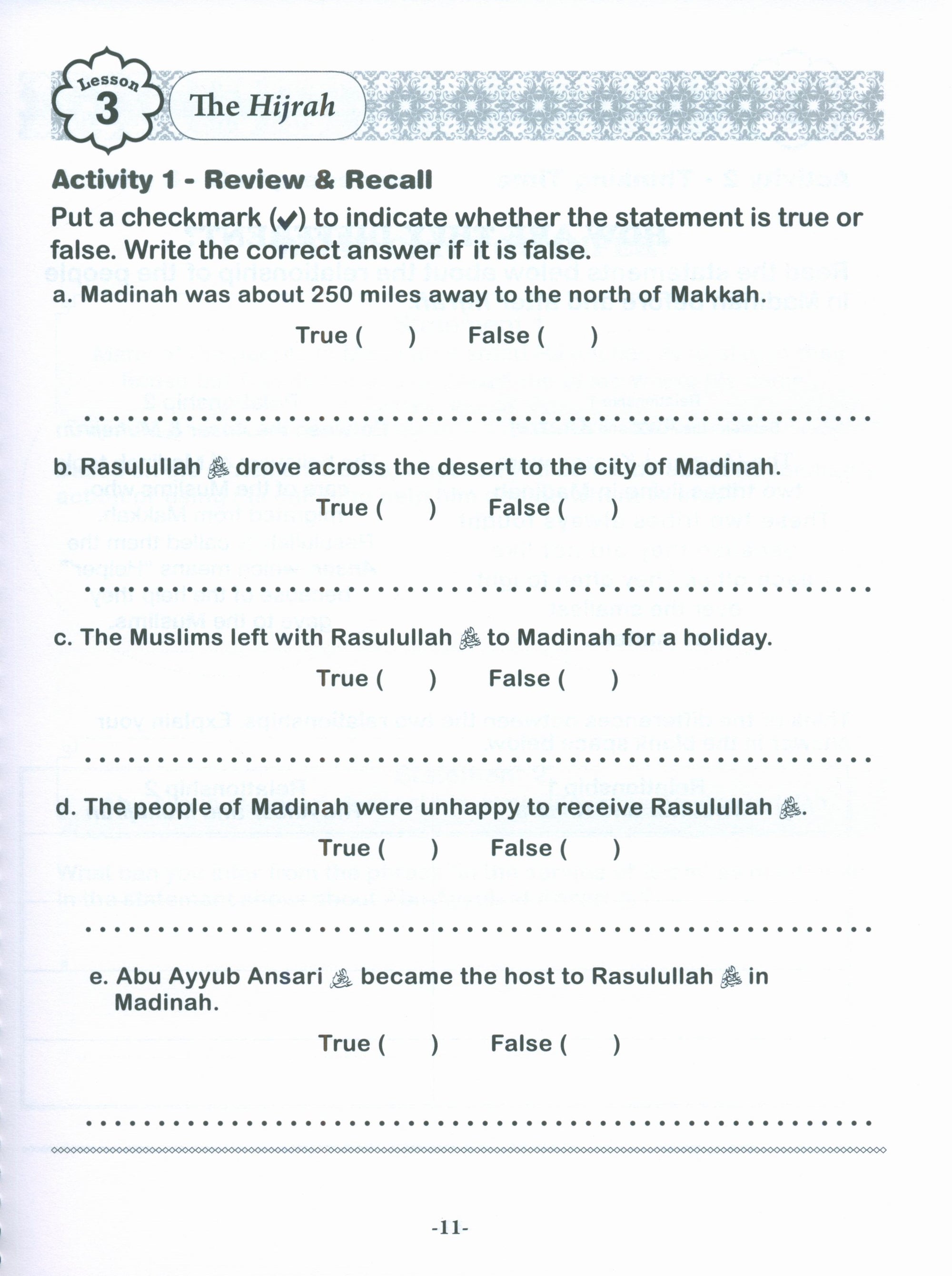 Sirah of our Prophet (Our Prophet Life in Madina) Grade 3 Workbook