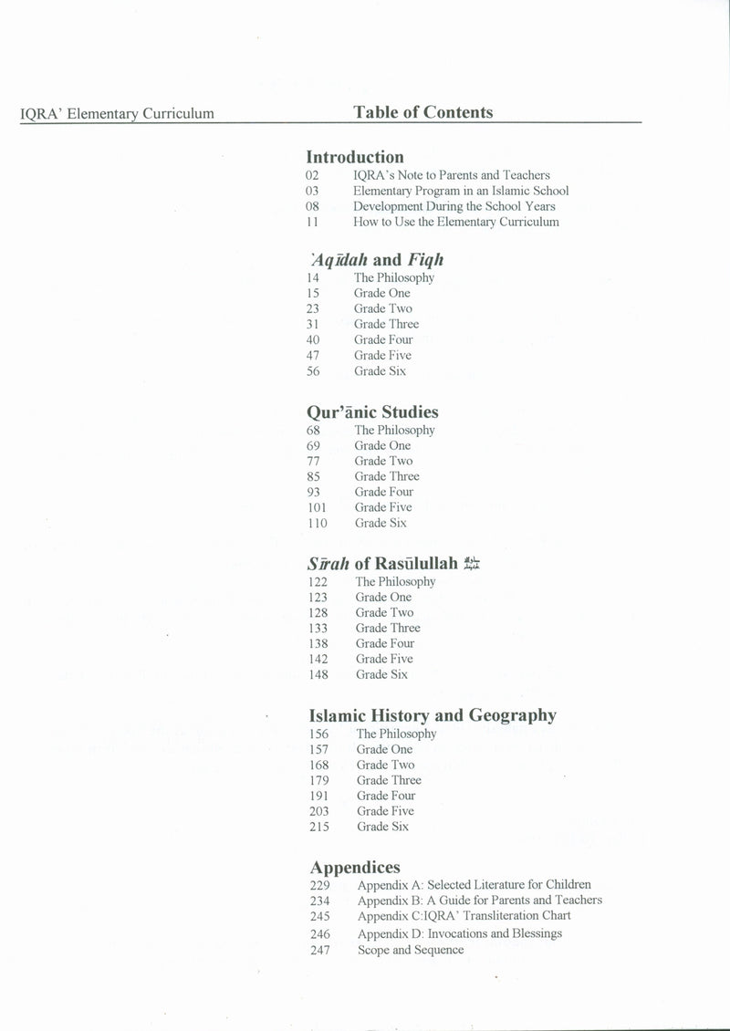 IQRA' Elementary Curriculum for Islamic Studies - Grades 1-6