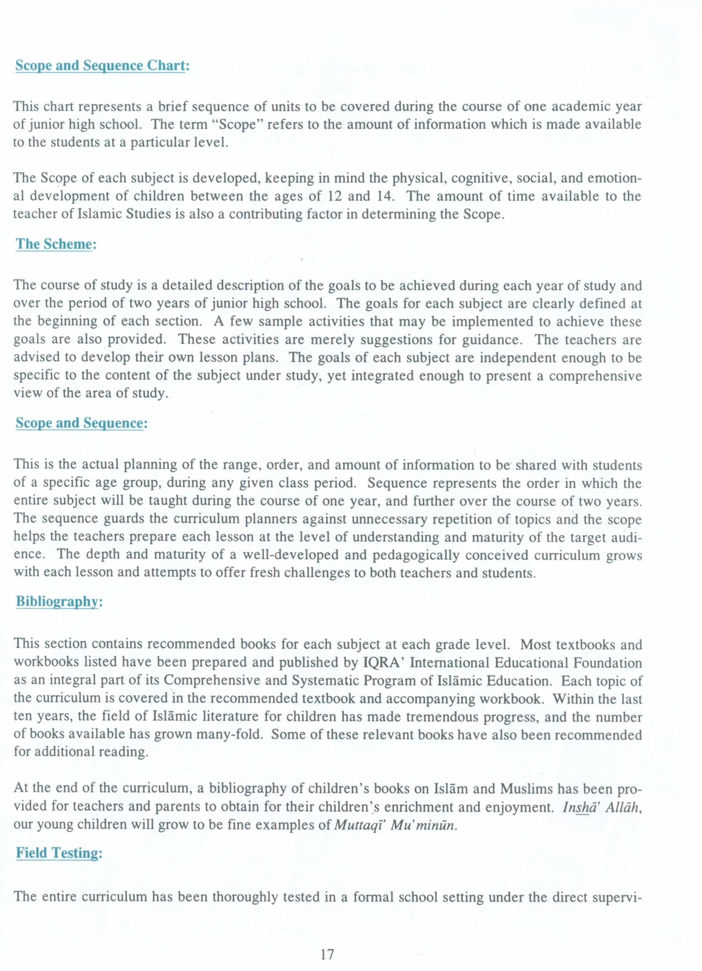 IQRA' Junior High School Curriculum for Islamic Studies - Grades 7 & 8