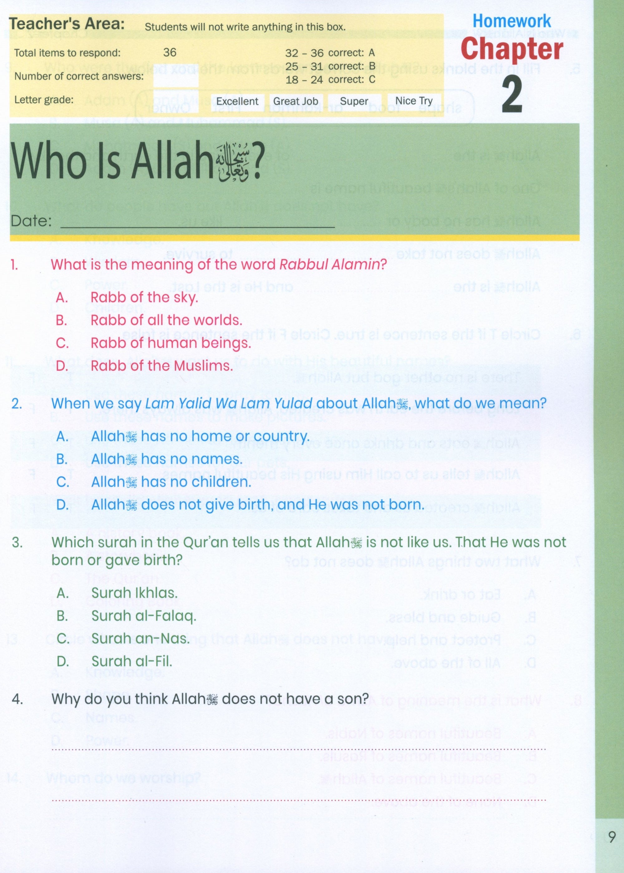 The Message of Islam (Workbook): Level 1