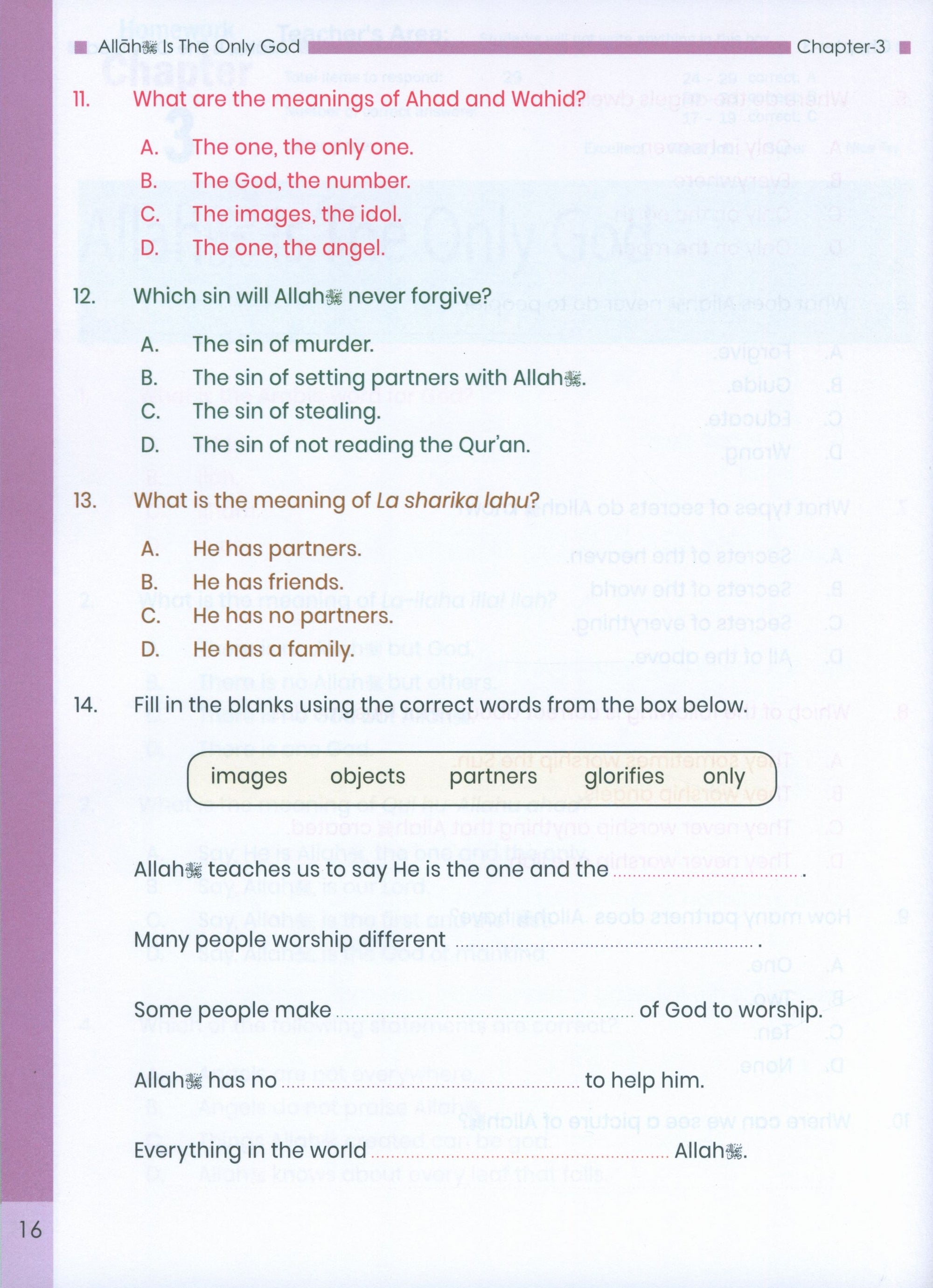 The Message of Islam (Workbook): Level 1