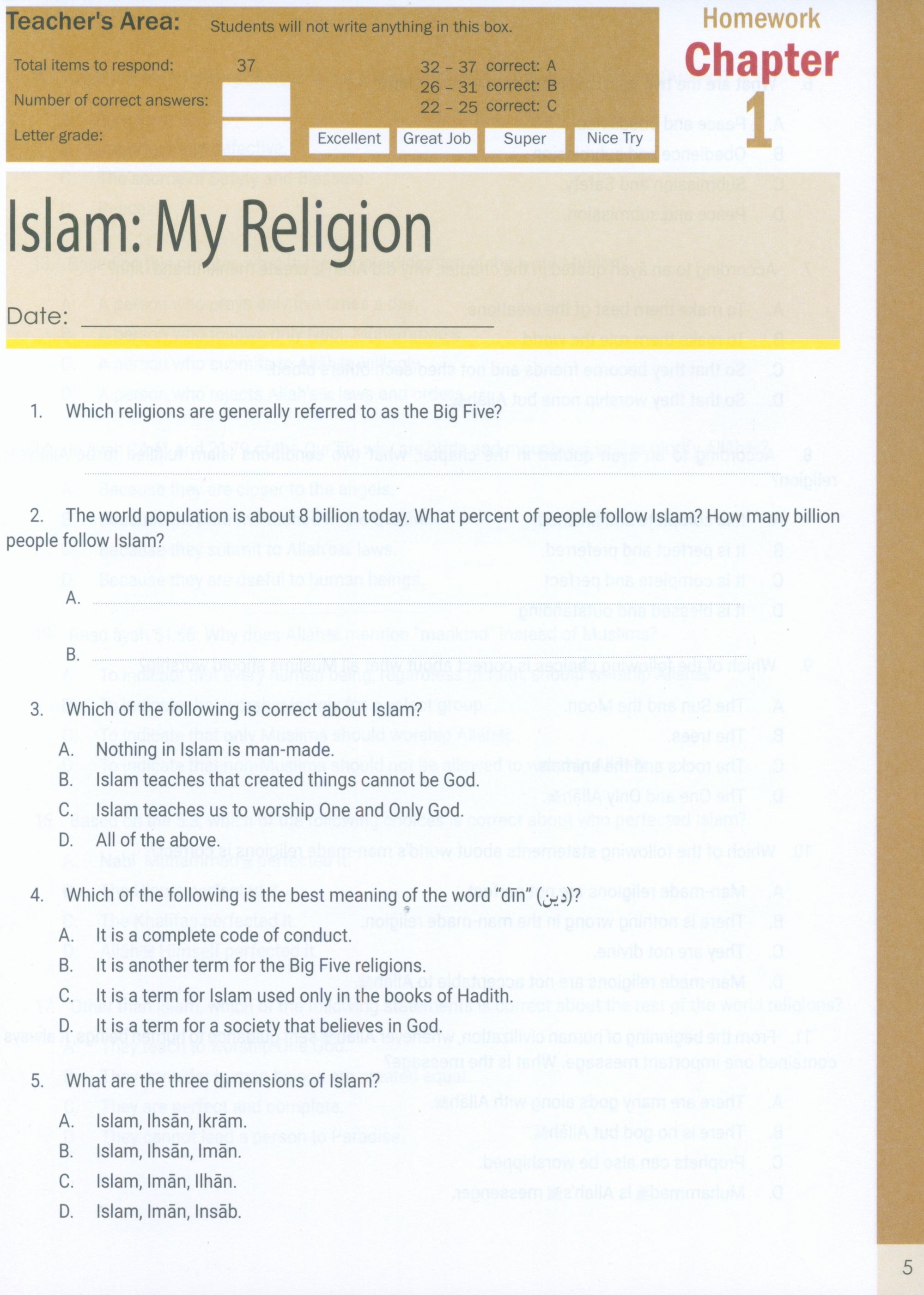 The Message of Islam Workbook Level 4