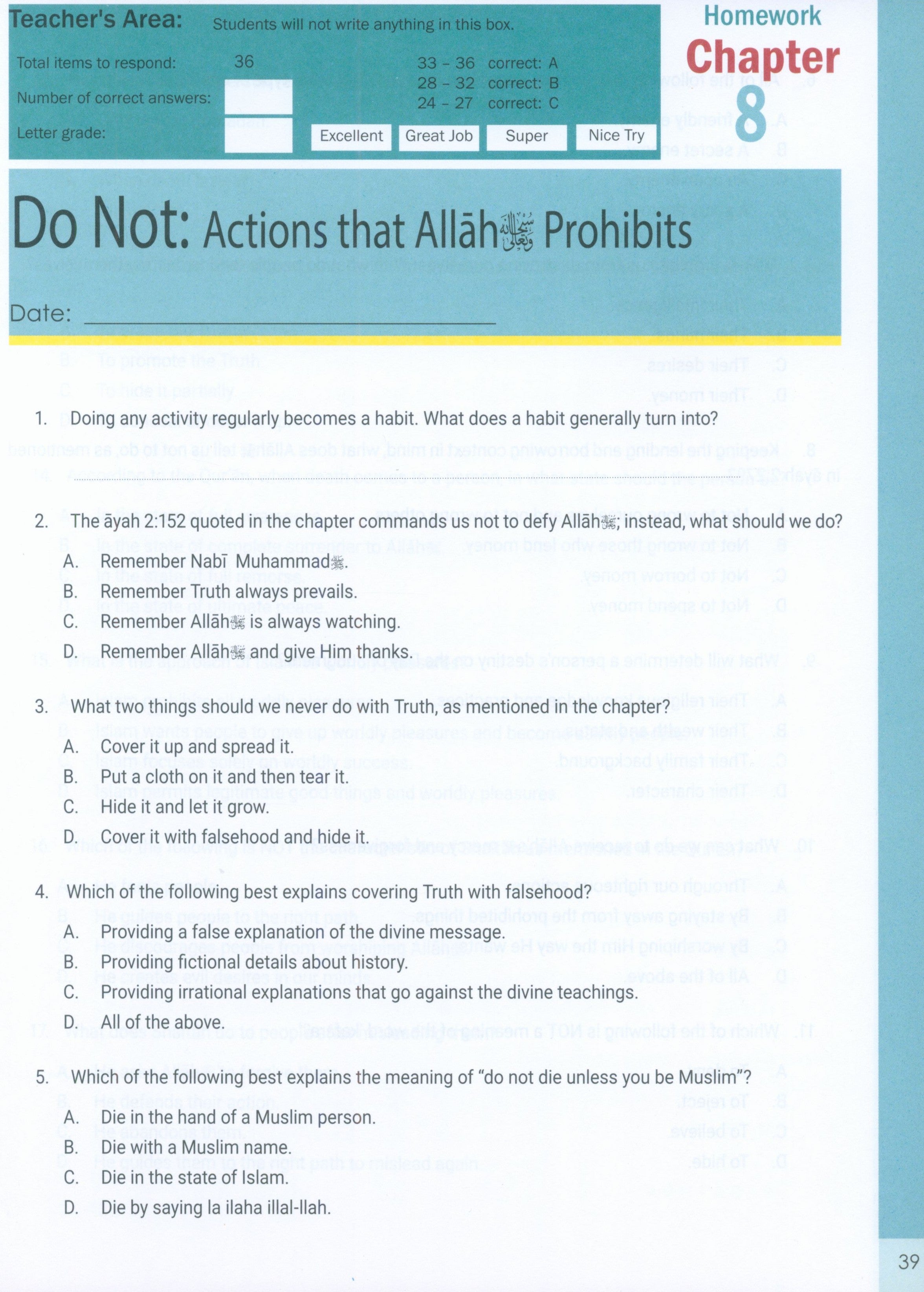 The Message of Islam Workbook Level 4