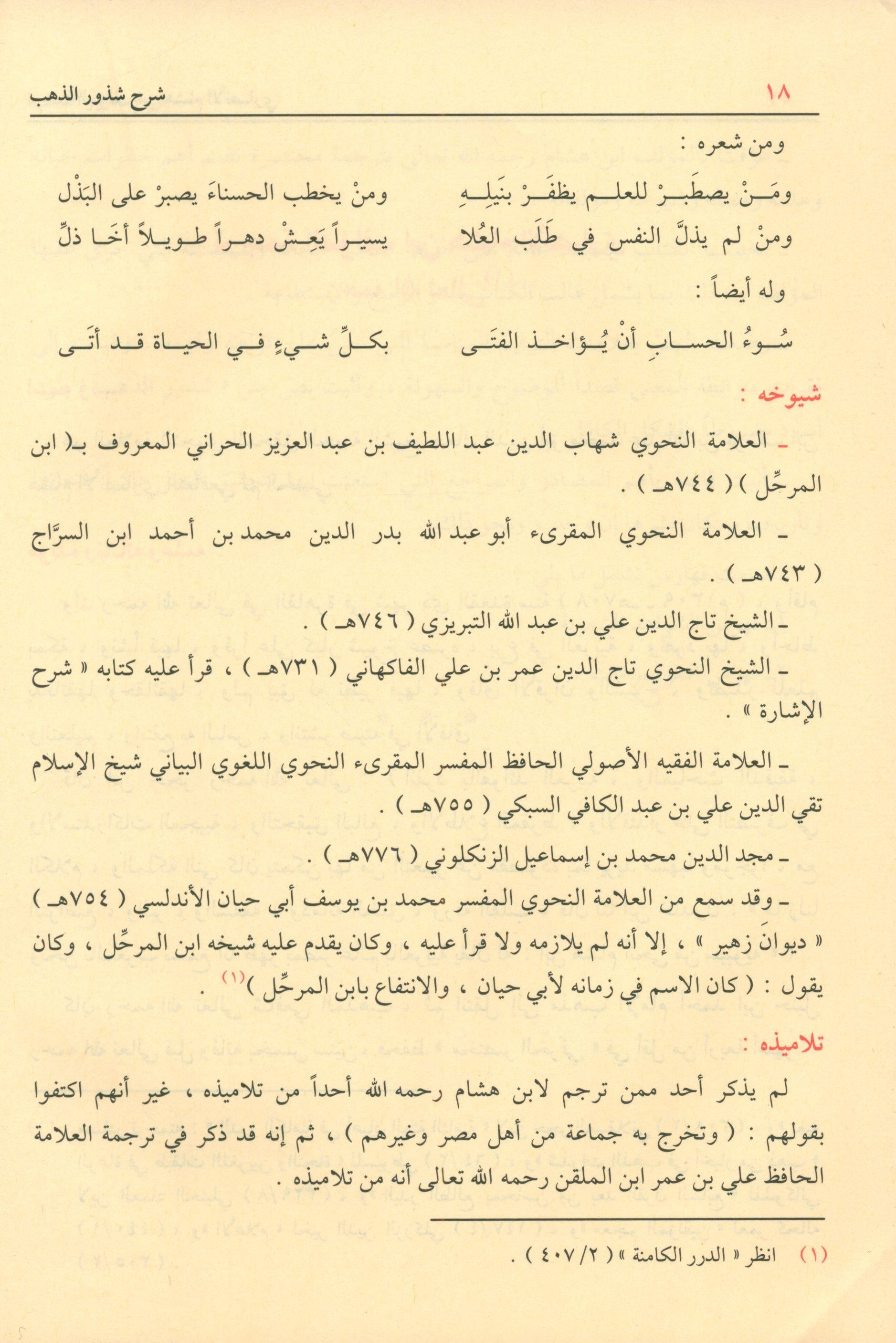 شرح شذور الذهب في معرفة كلام العرب