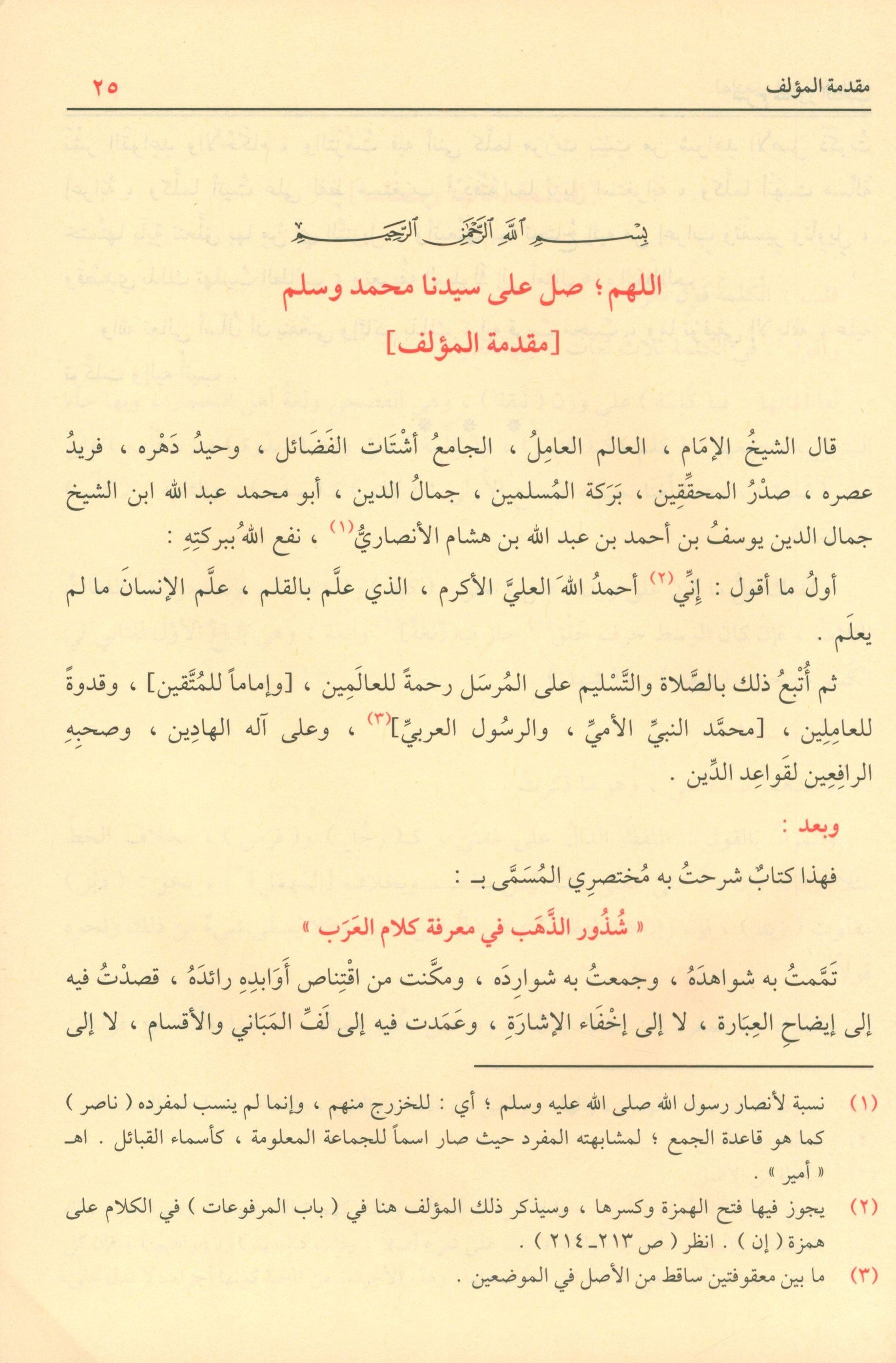 Sharḥ Shudhụr AL-Dhahab شرح شذور الذهب في معرفة كلام العرب