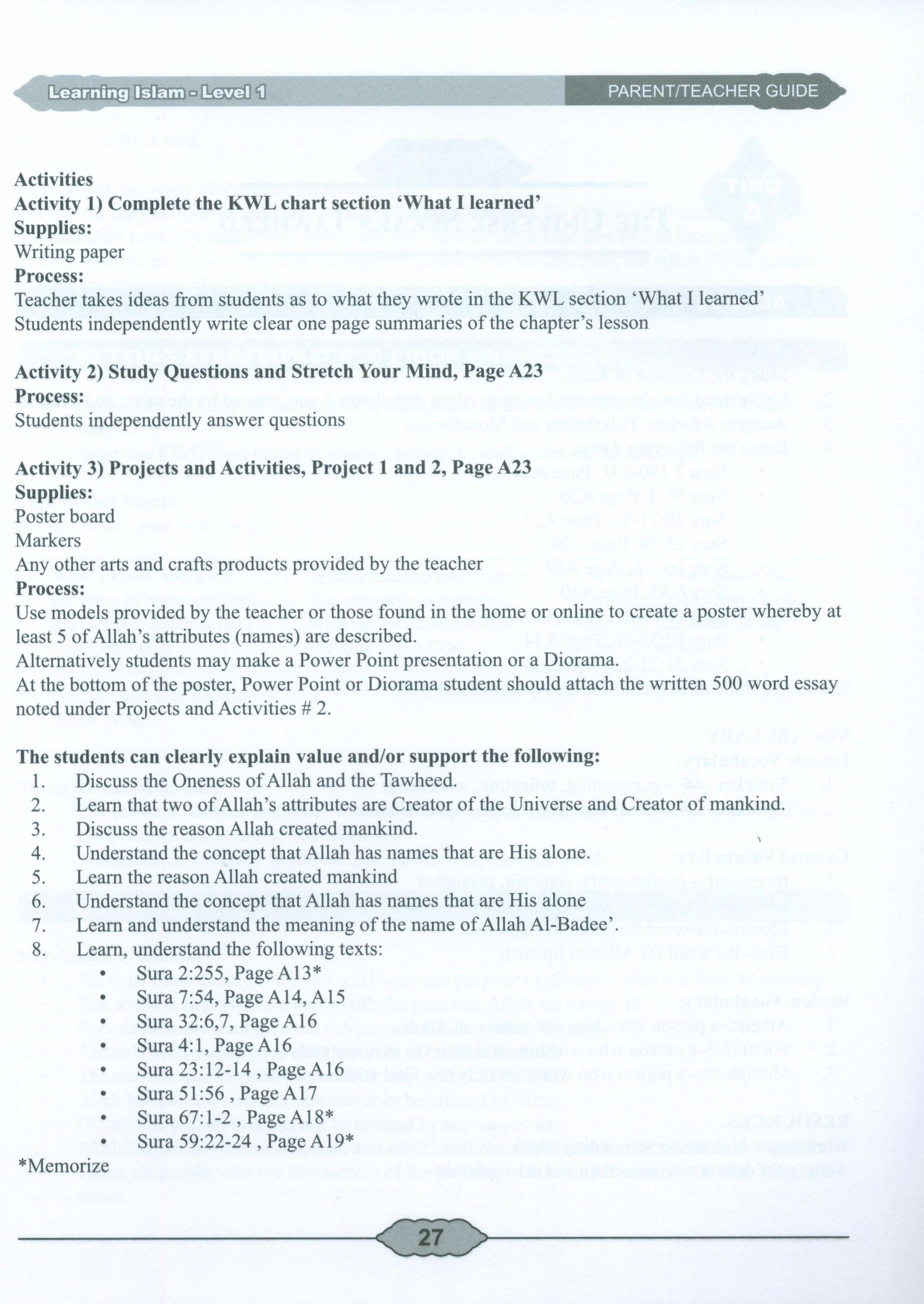 Learning Islam Weekend Edition Teacher / Parent Guide Level 1 (7th Grade)