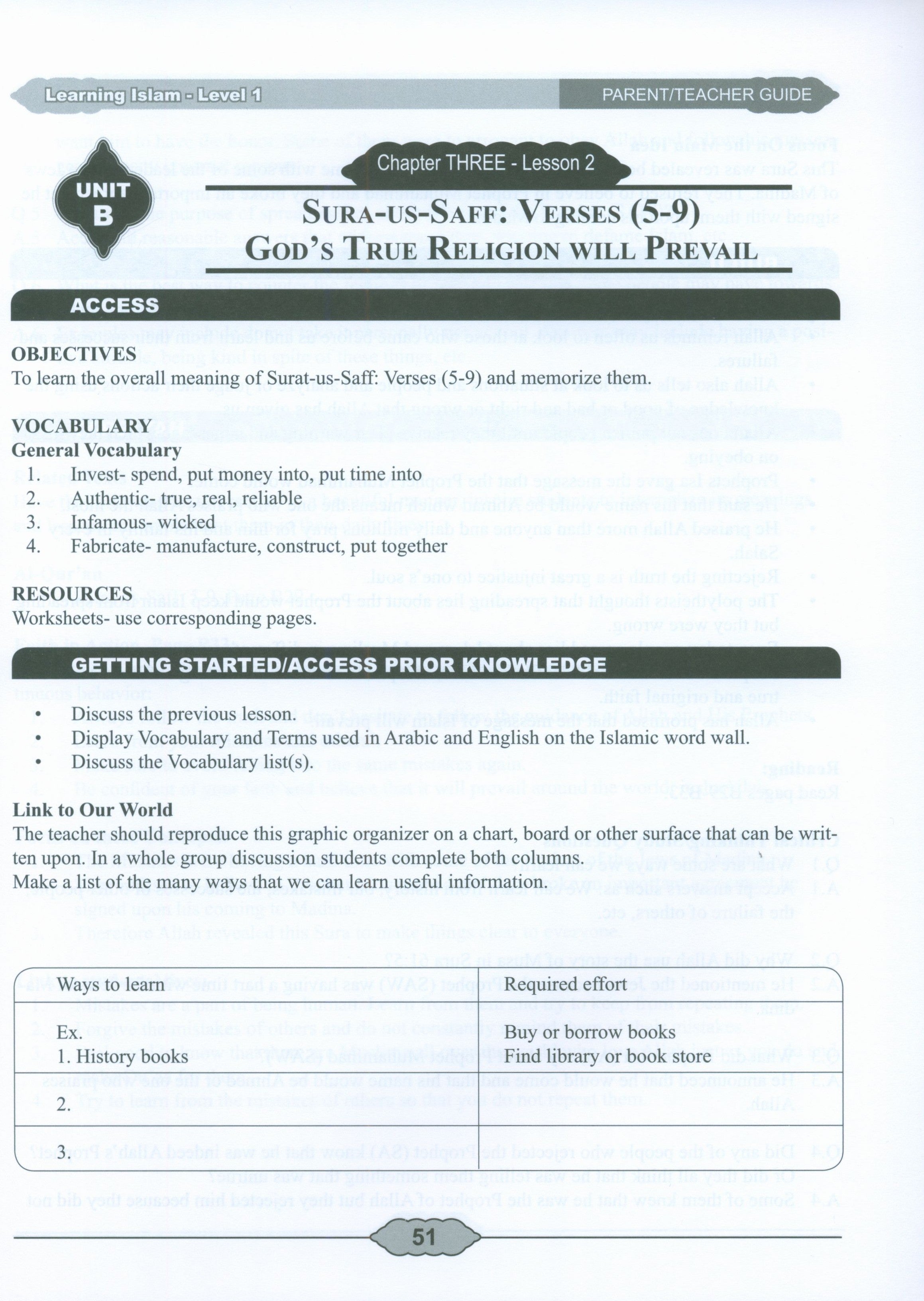 Learning Islam Weekend Edition Teacher / Parent Guide Level 1 (7th Grade)