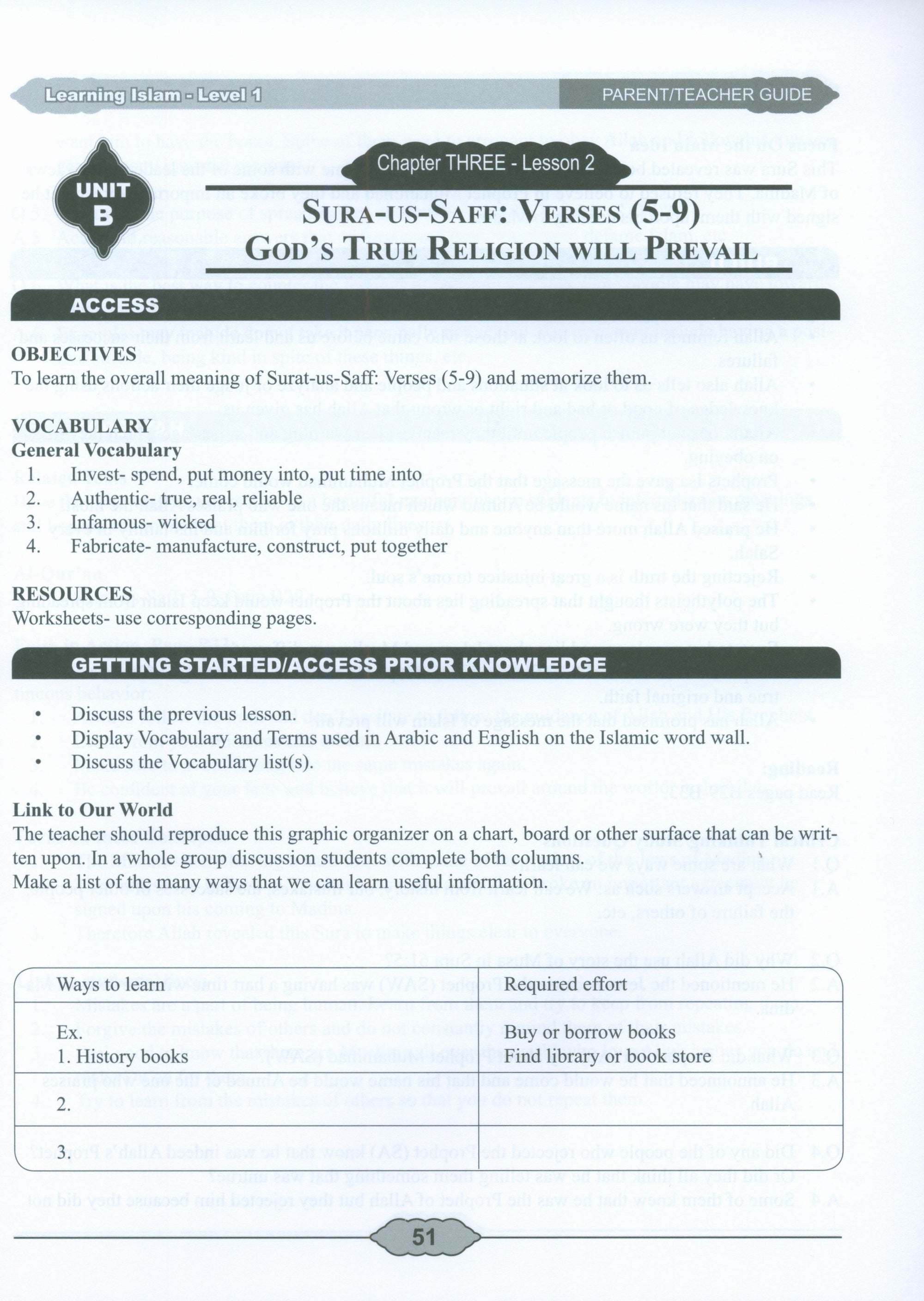 Learning Islam Weekend Edition Teacher / Parent Guide Level 1 (7th Grade)