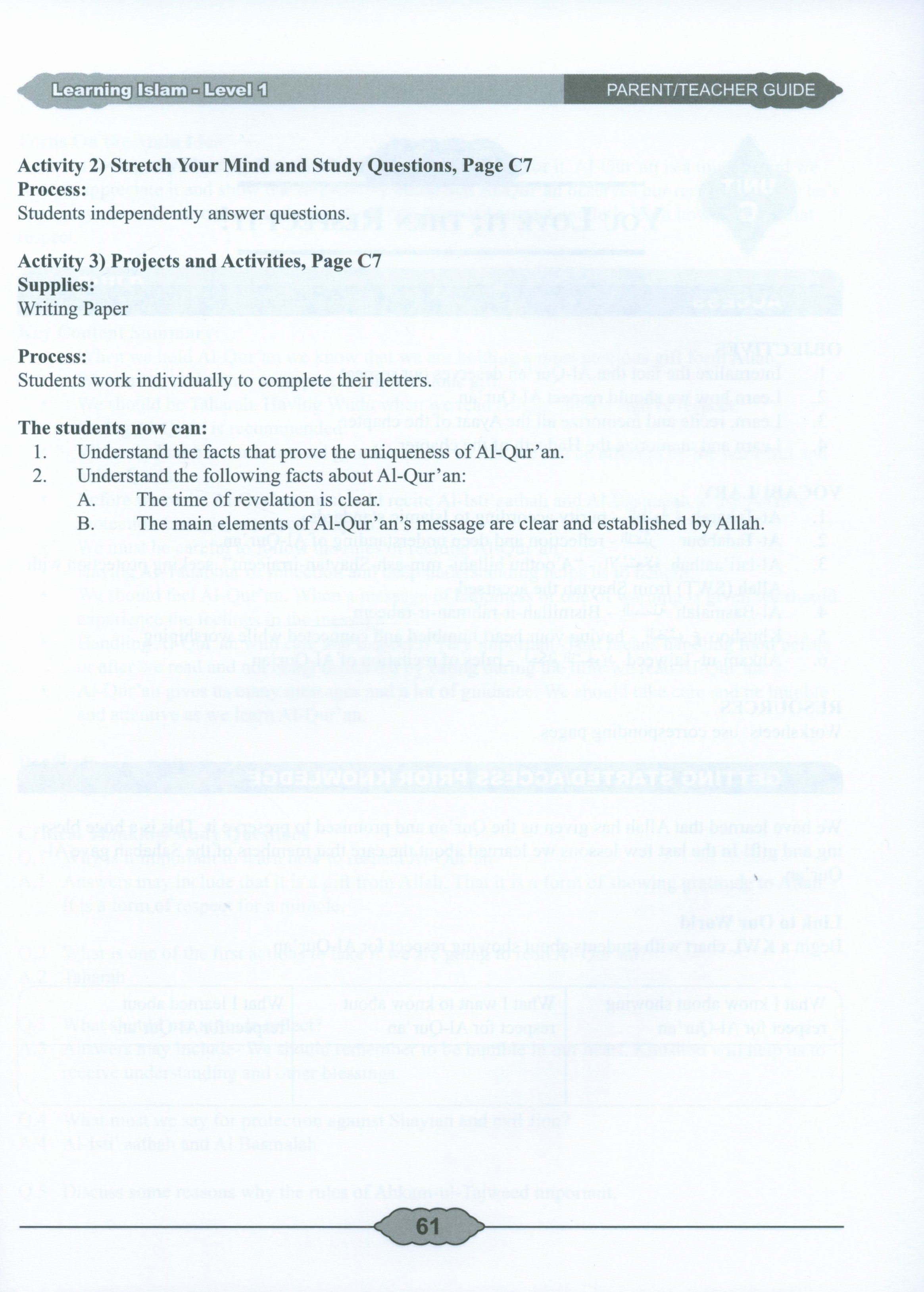 Learning Islam Weekend Edition Teacher / Parent Guide Level 1 (7th Grade)