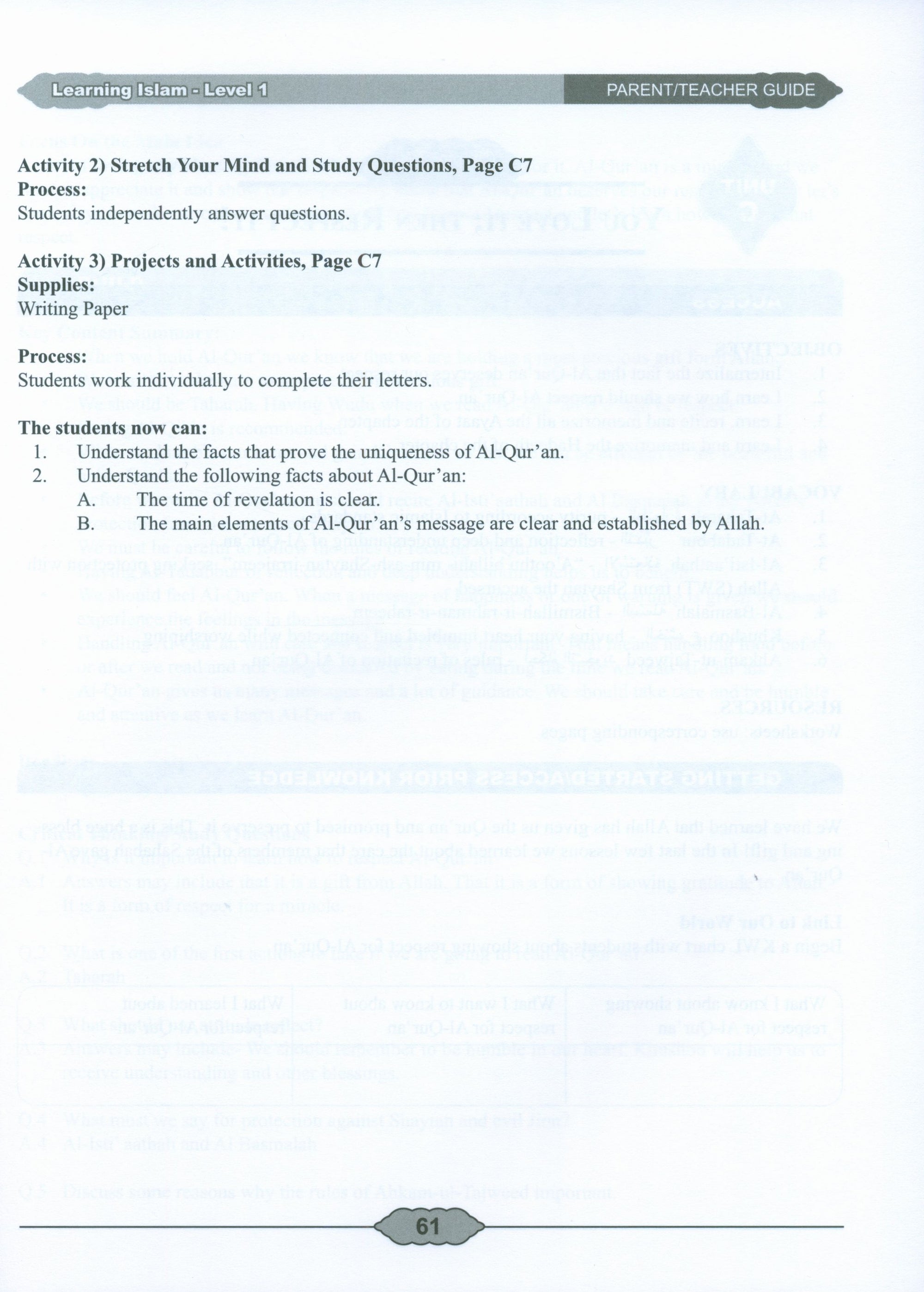 Learning Islam Weekend Edition Teacher / Parent Guide Level 1 (7th Grade)