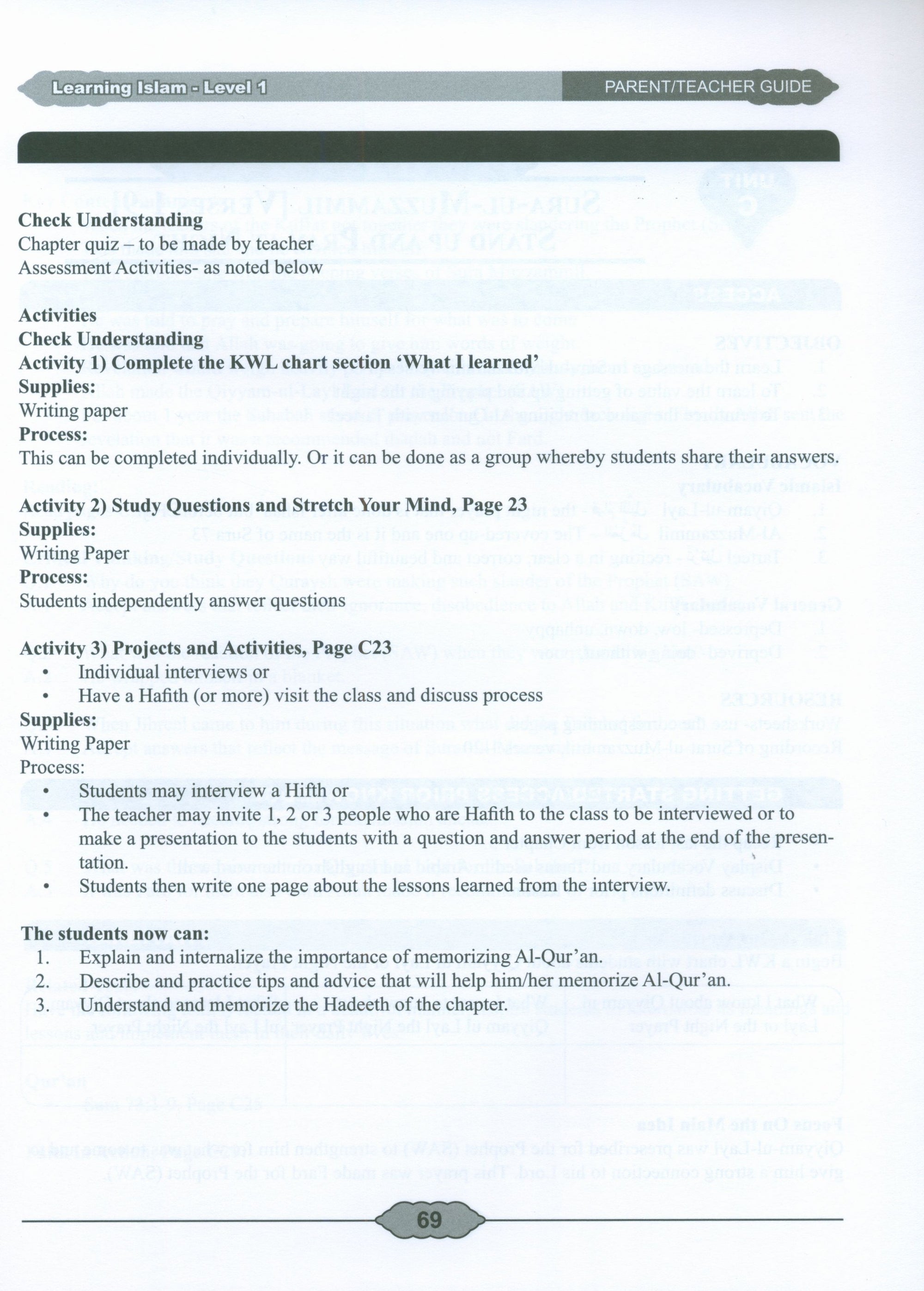 Learning Islam Weekend Edition Teacher / Parent Guide Level 1 (7th Grade)