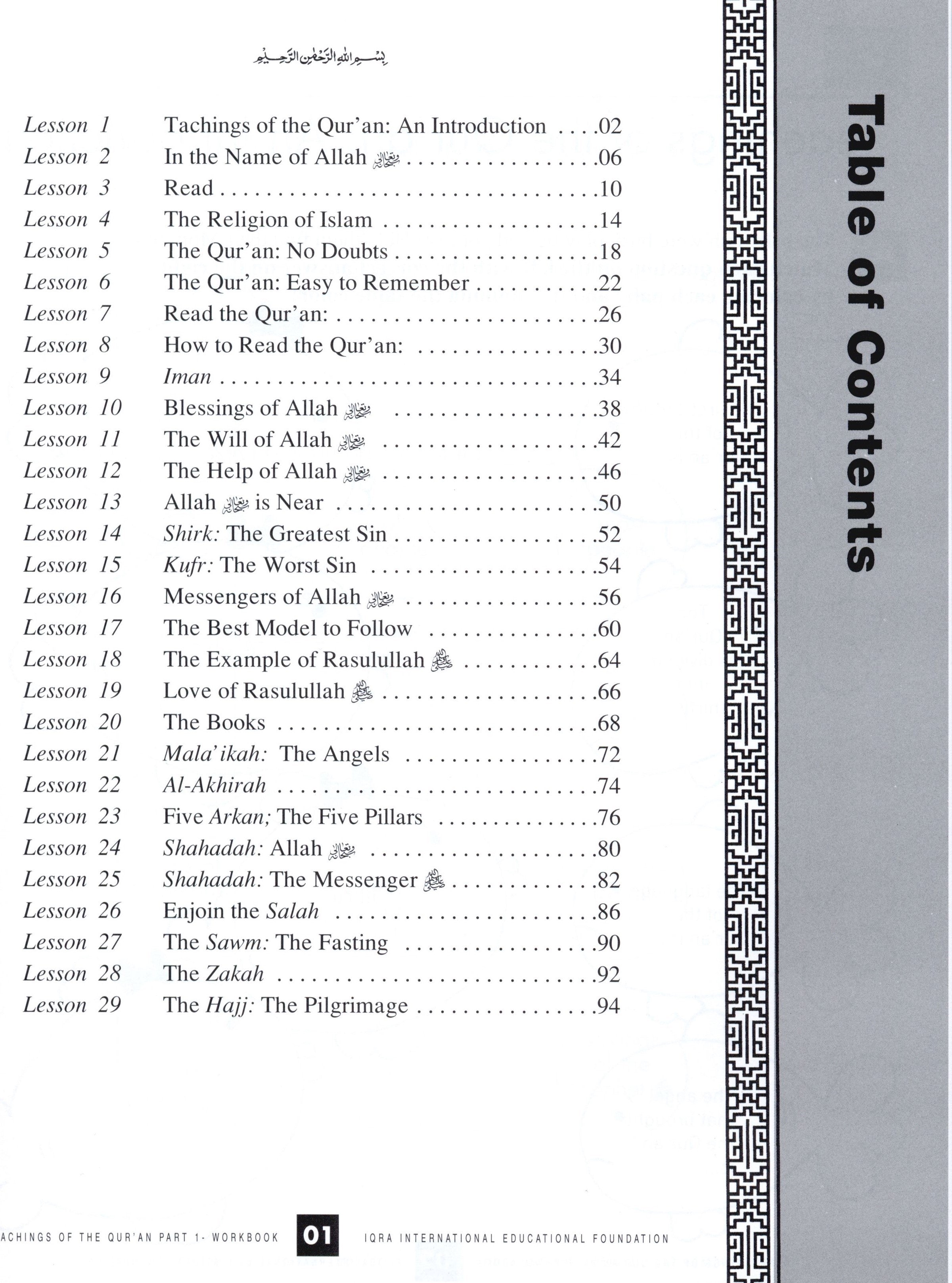 Teachings of the Qur'an Workbook Volume 1