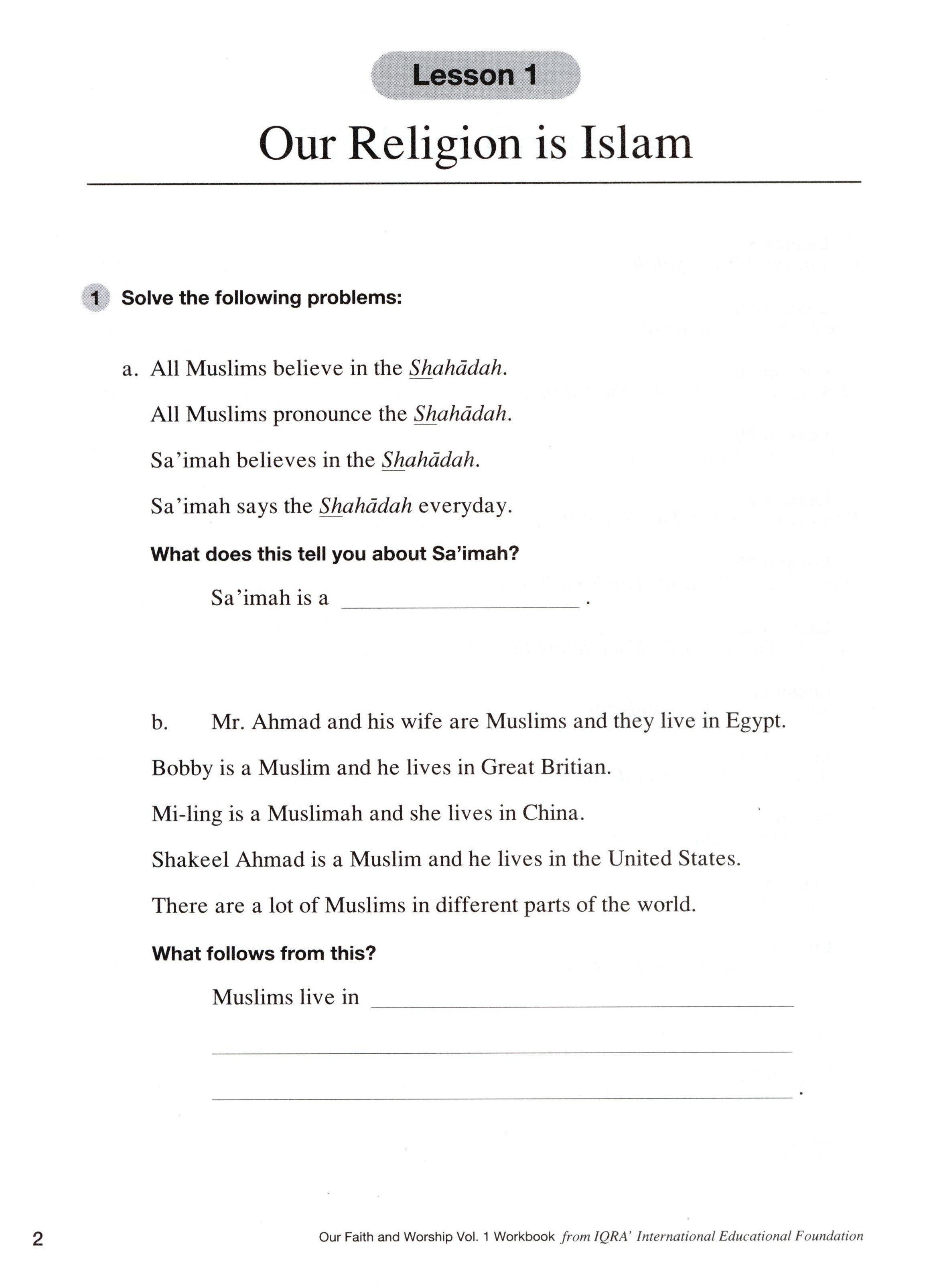 Our Faith and Worship Workbook Volume 1