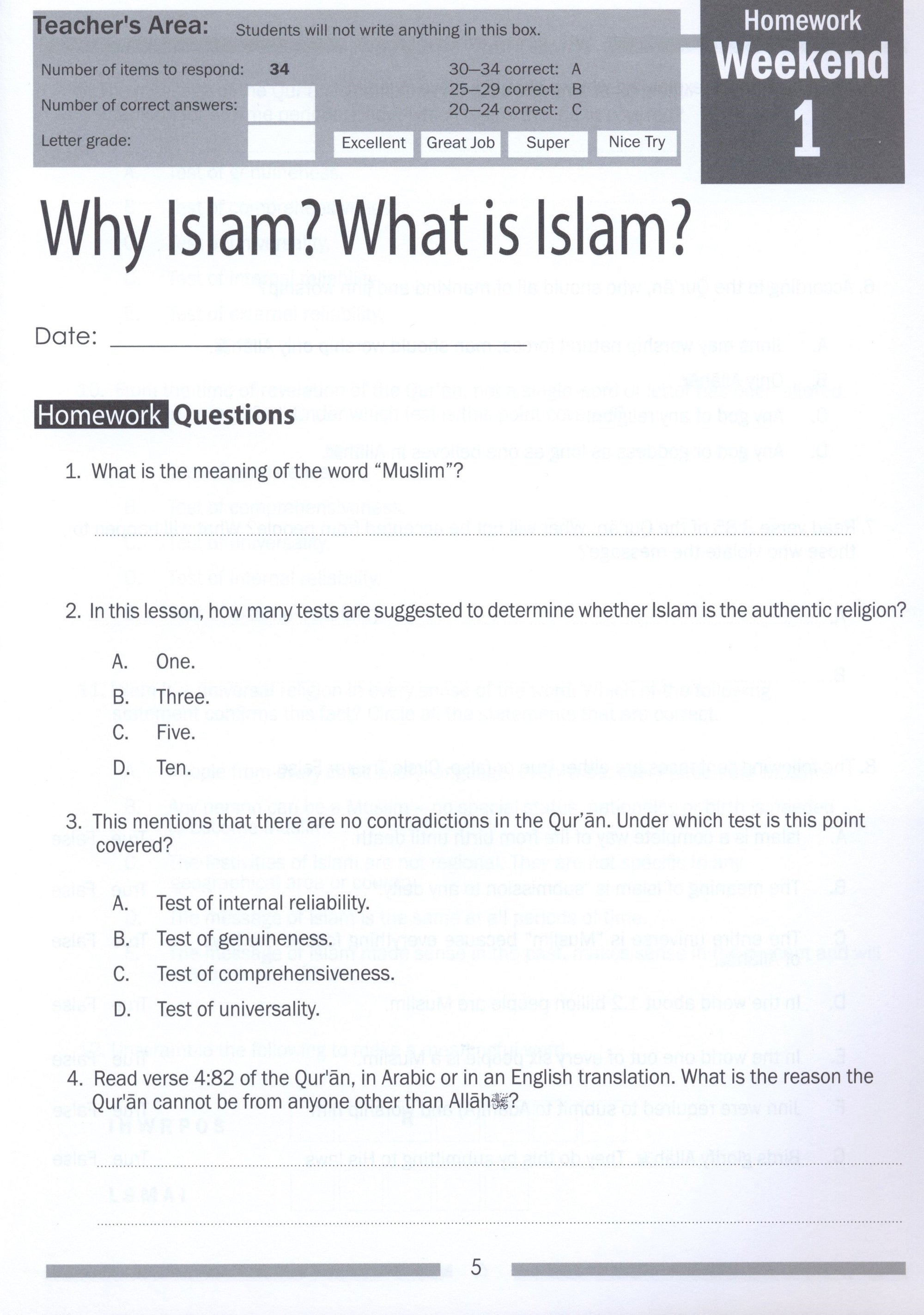 Weekend Learning Islamic Studies Workbook Level 7