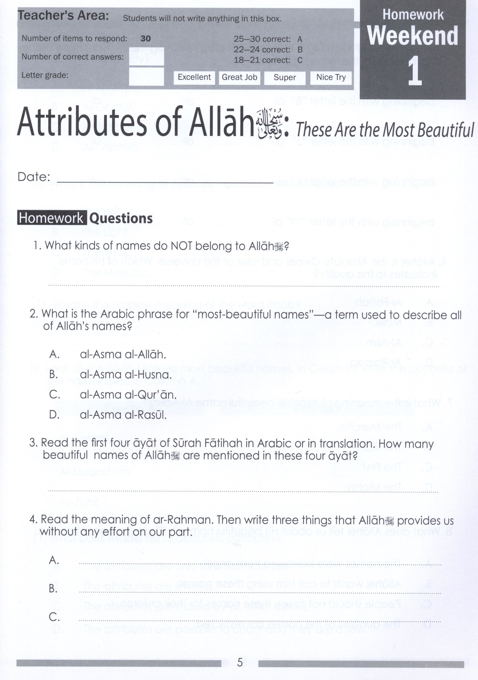 Weekend Learning Islamic Studies Workbook Level 6