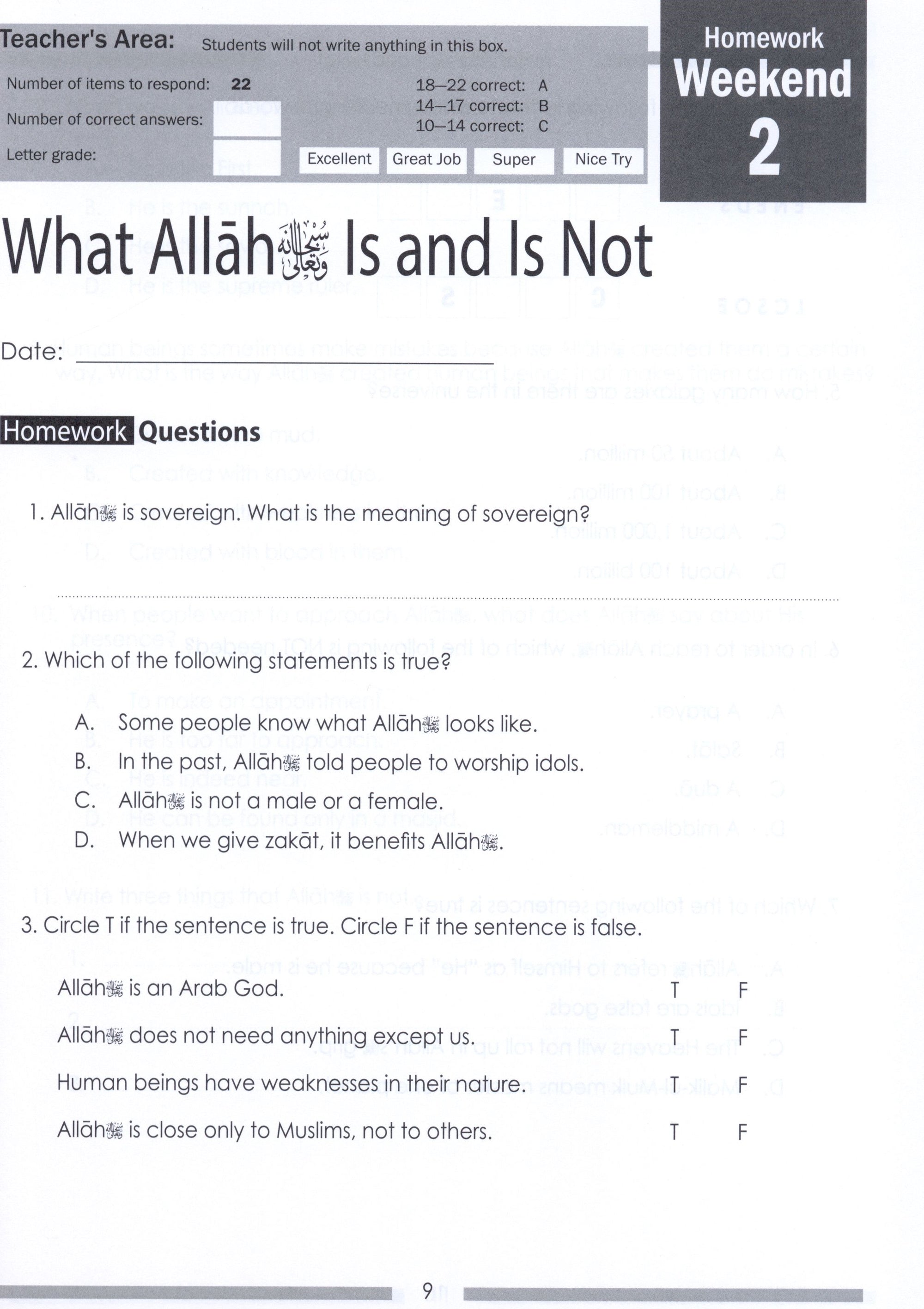 Weekend Learning Islamic Studies Workbook Level 3