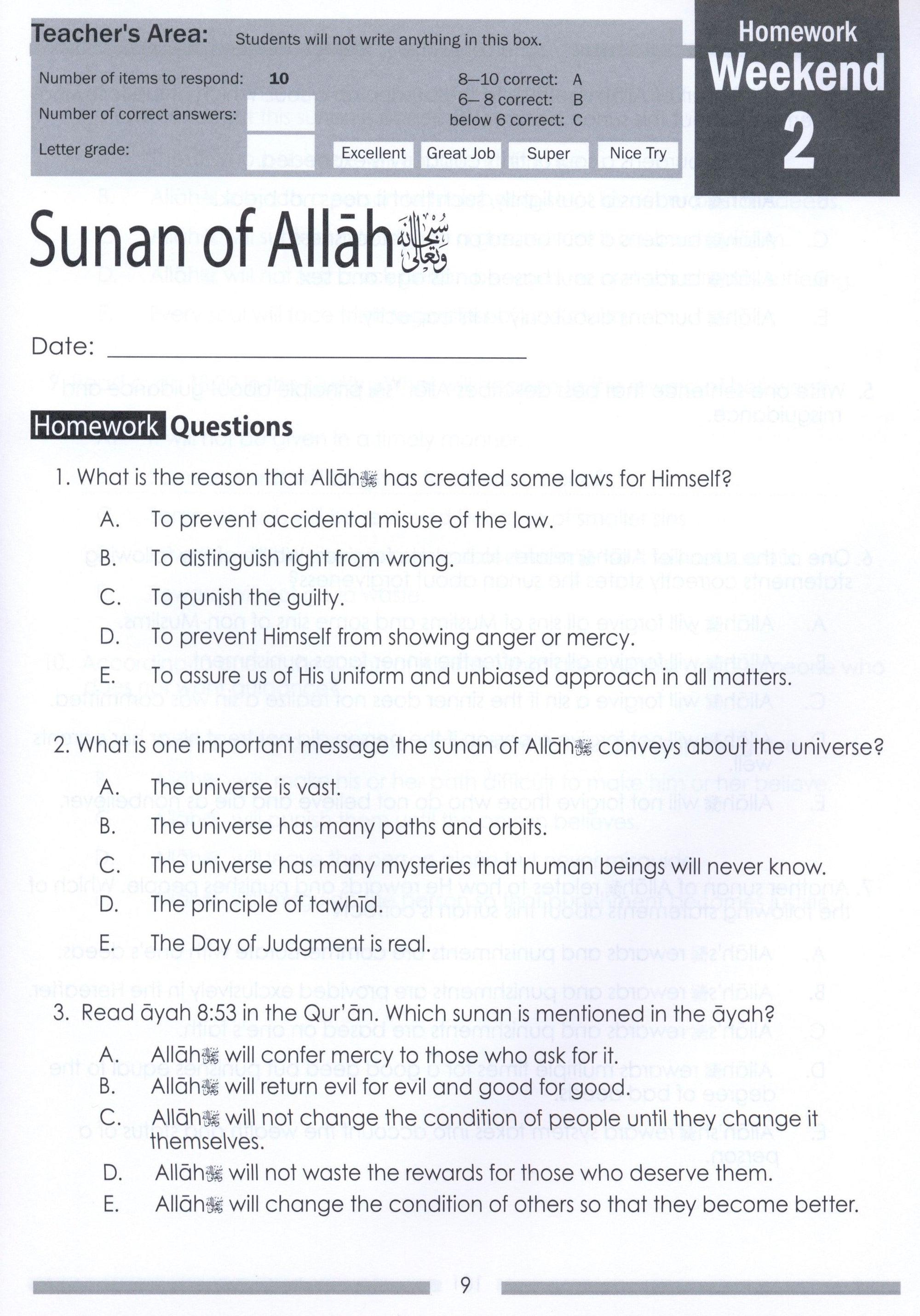 Weekend Learning Islamic Studies Workbook Level 8