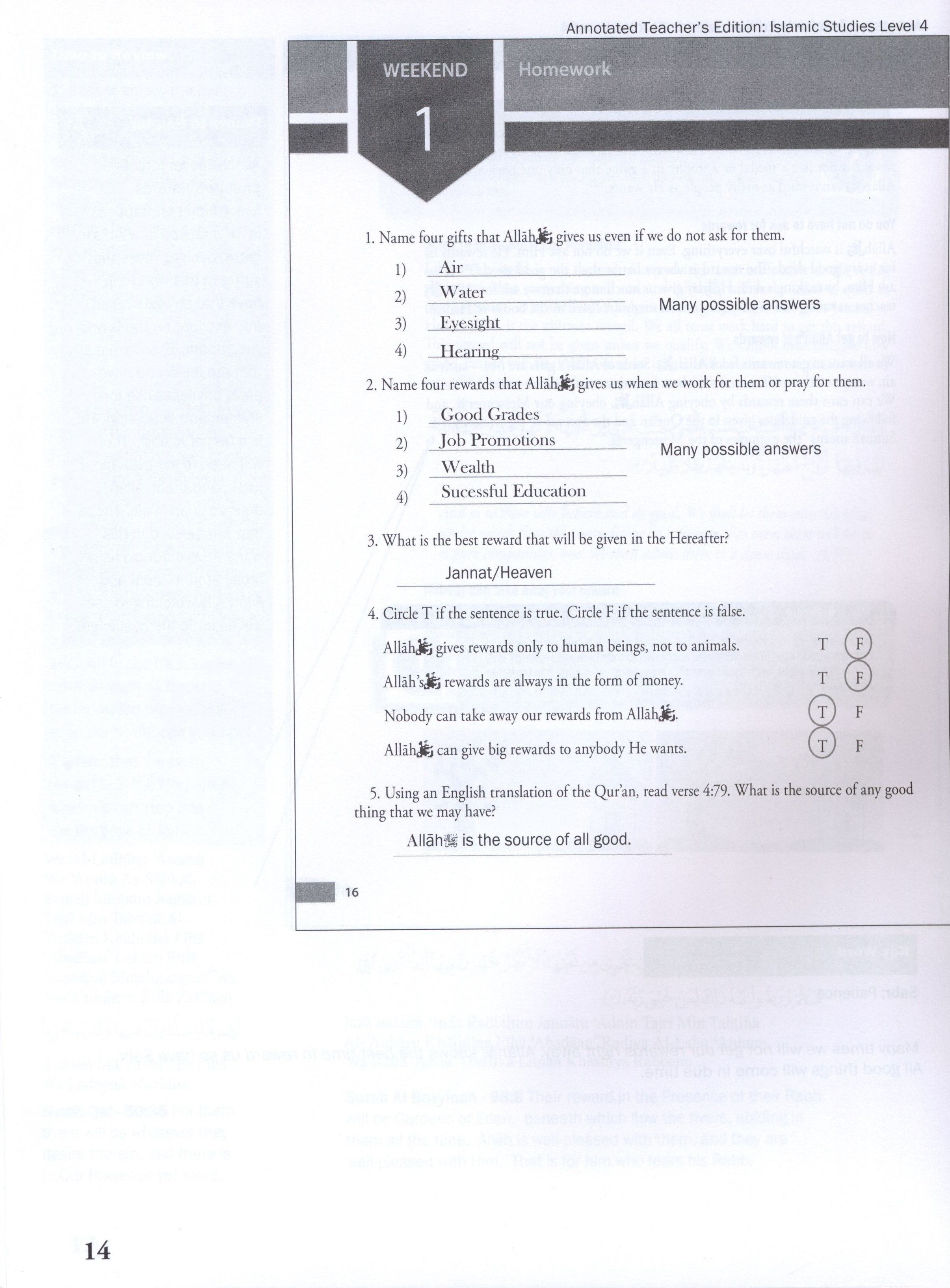 Weekend Learning Islamic Studies Teacher Manual Level 4