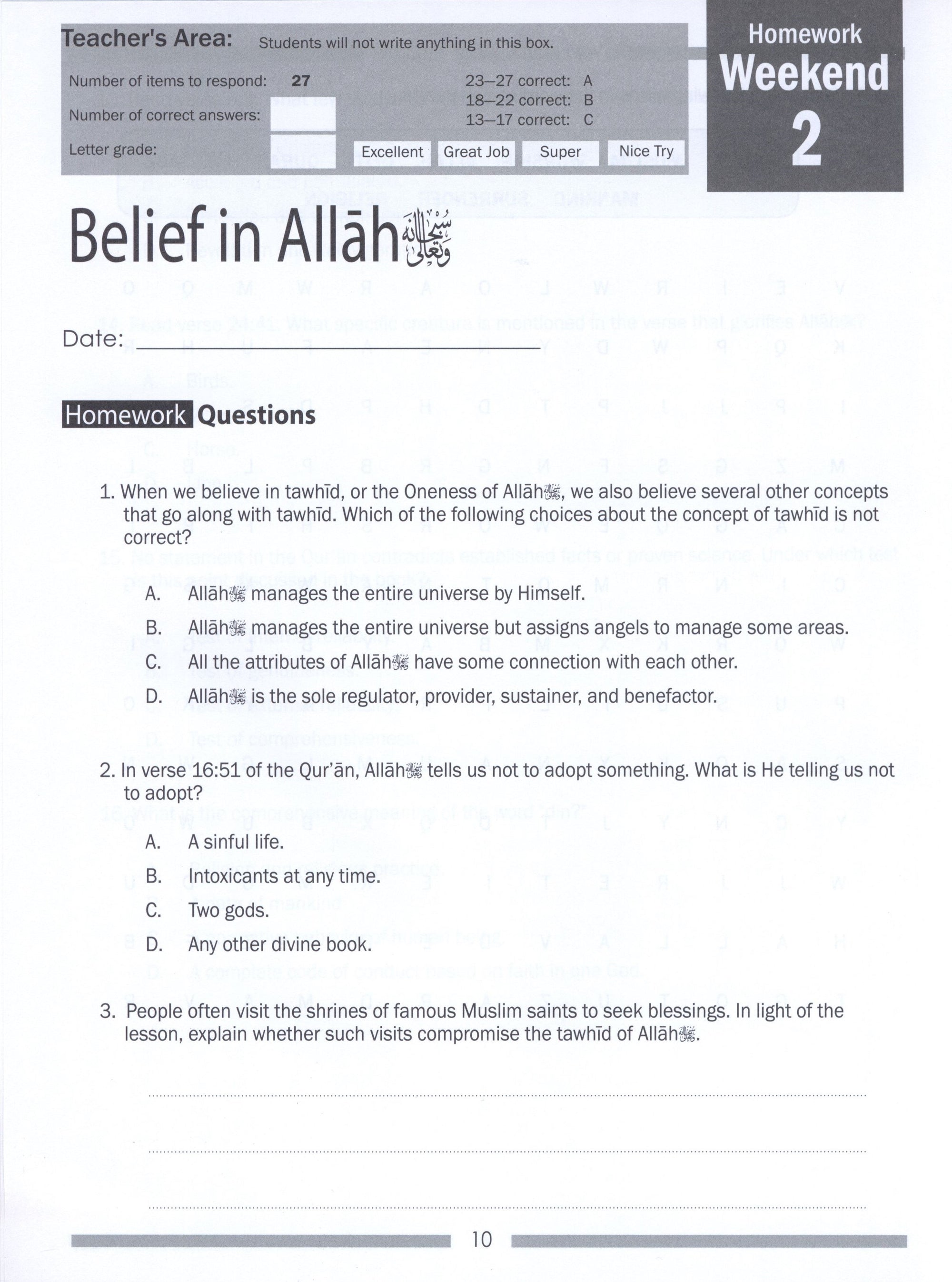 Weekend Learning Islamic Studies Workbook Level 7