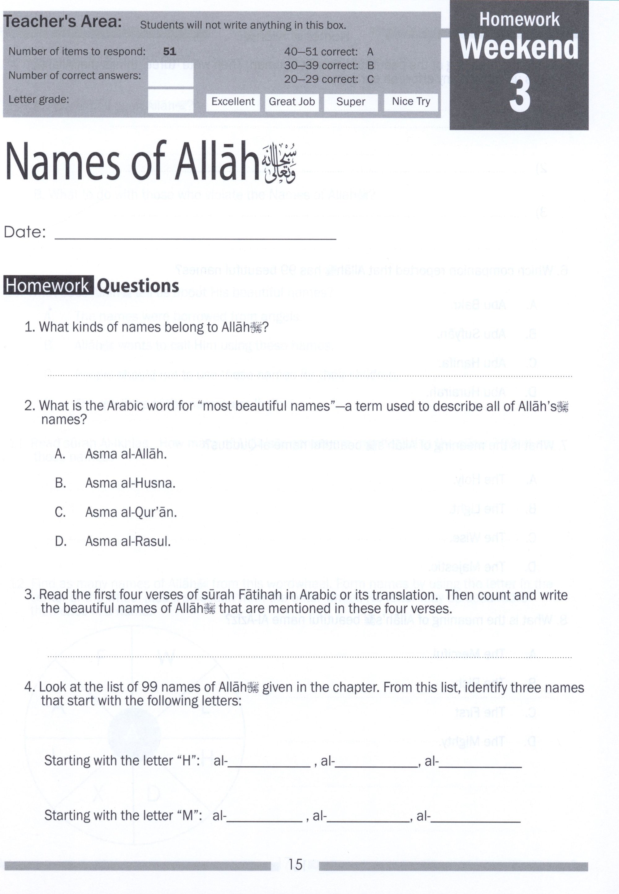 Weekend Learning Islamic Studies Workbook Level 4