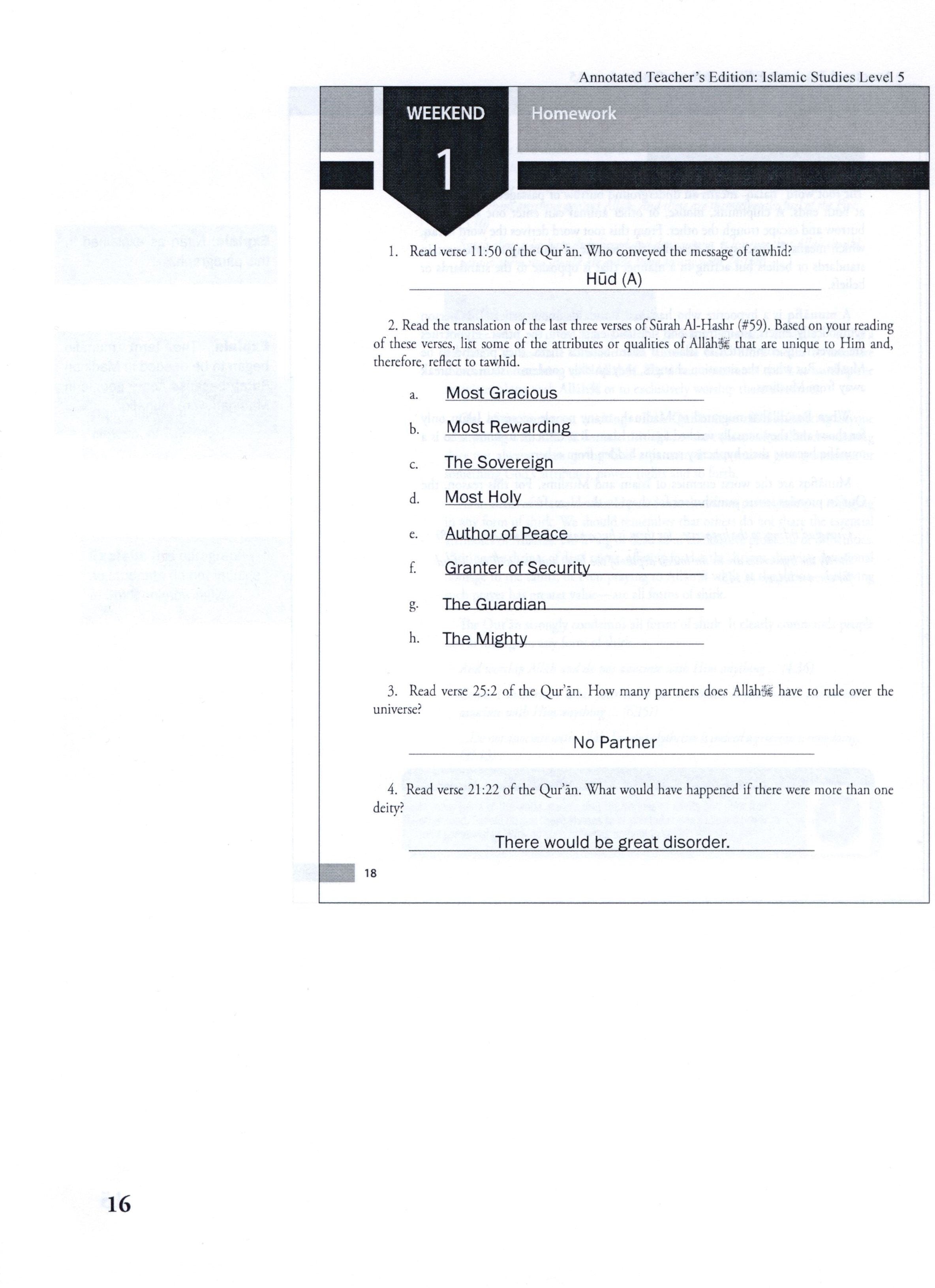 Weekend Learning Islamic Studies Teacher Manual Level 5