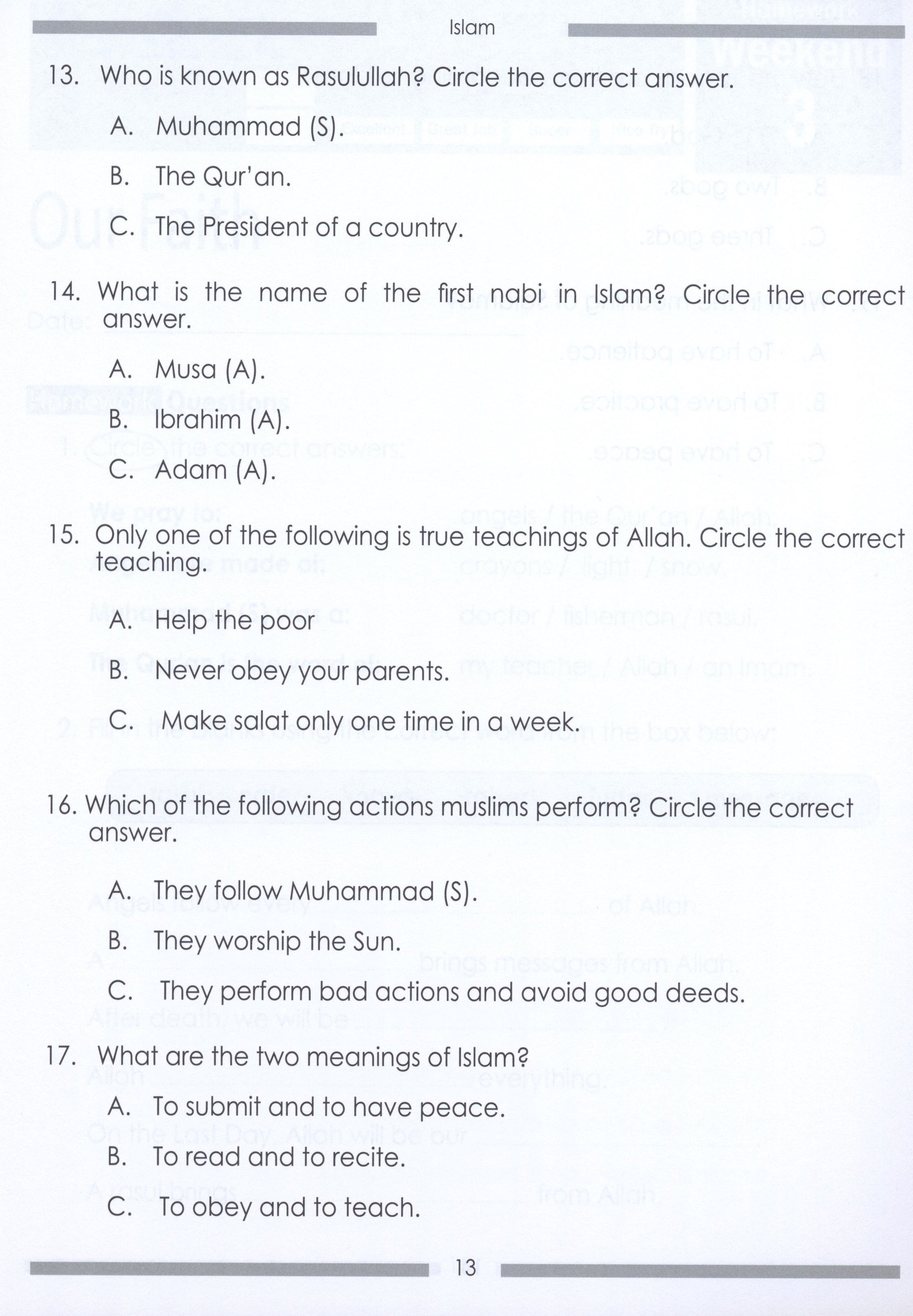 Weekend Learning Islamic Studies Workbook Level 1