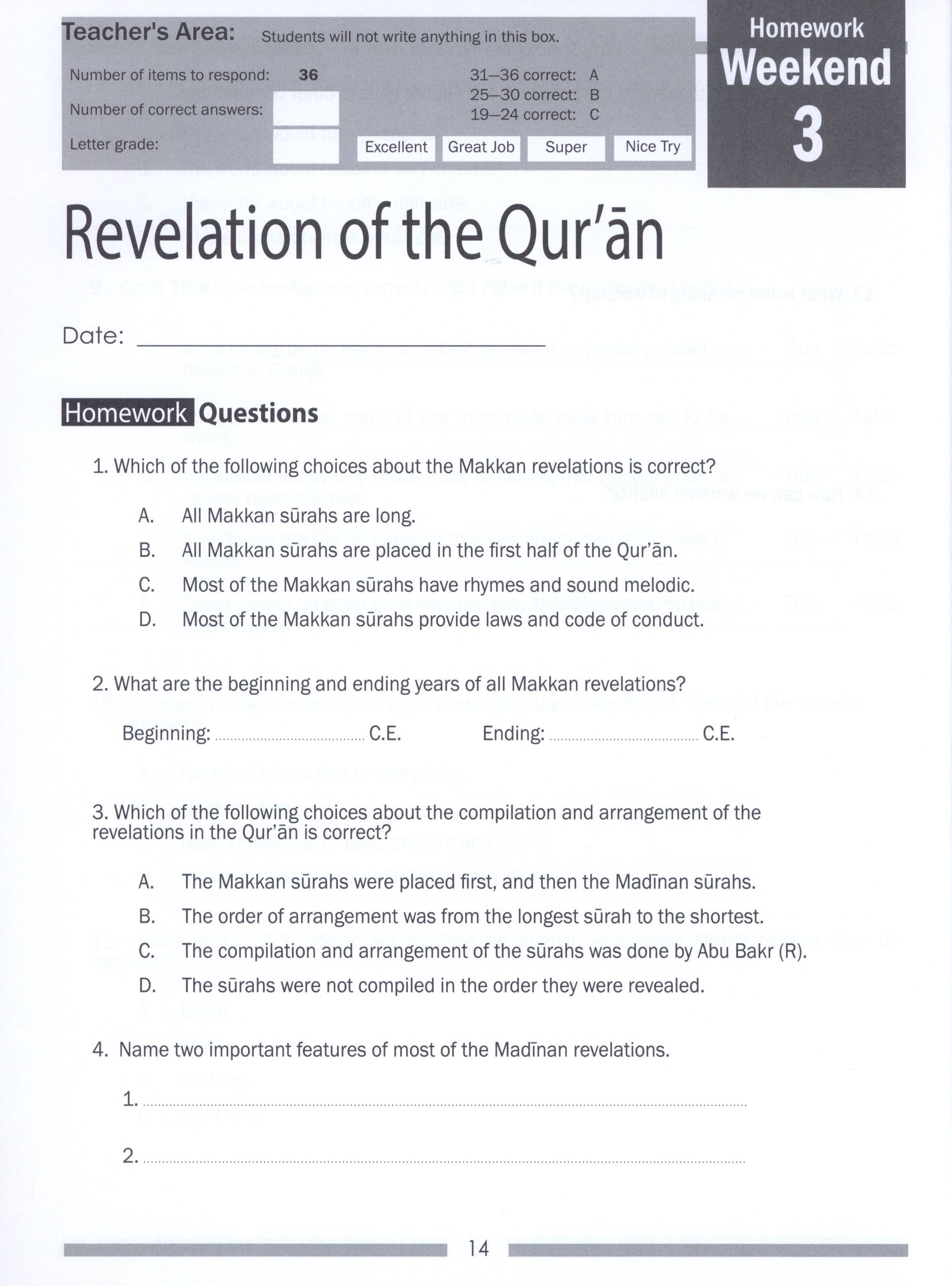 Weekend Learning Islamic Studies Workbook Level 5