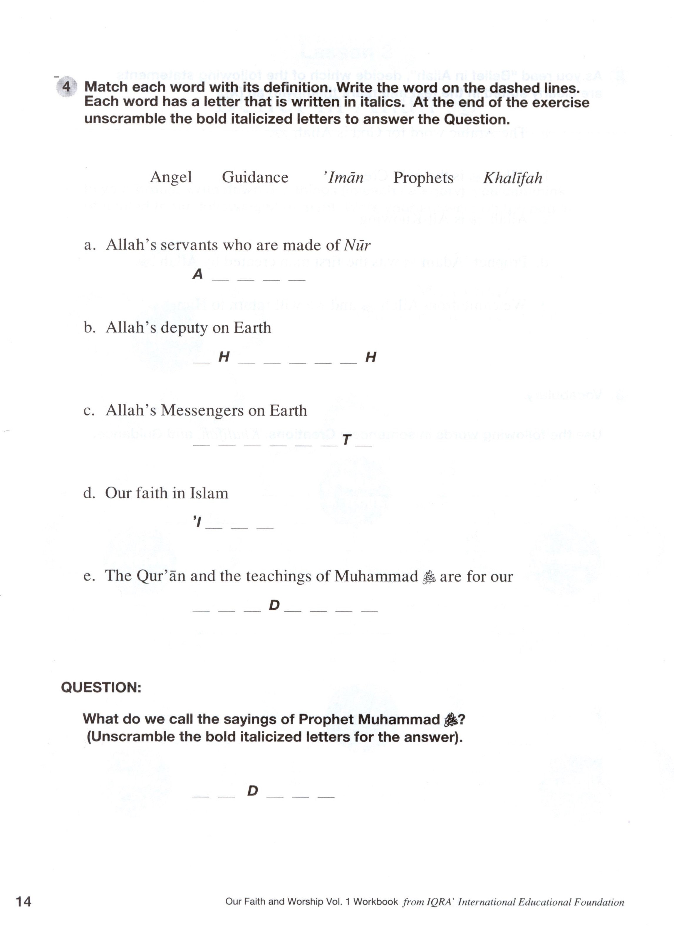 Our Faith and Worship Workbook Volume 1