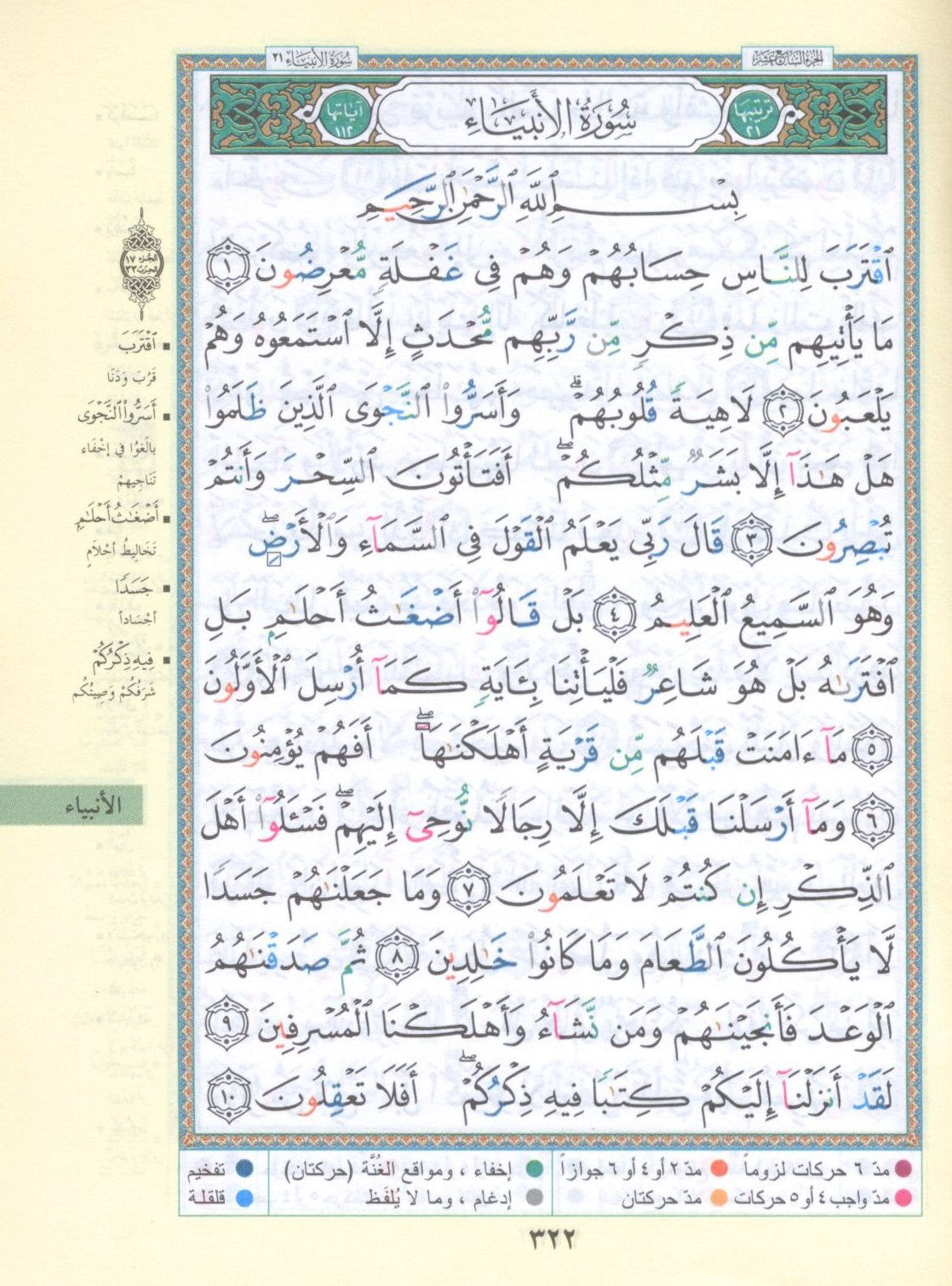 مصحف تجويد ملون مع سحاب 4 بوصة × 5.5 بوصة حجم متوسط (النسخة العربية)