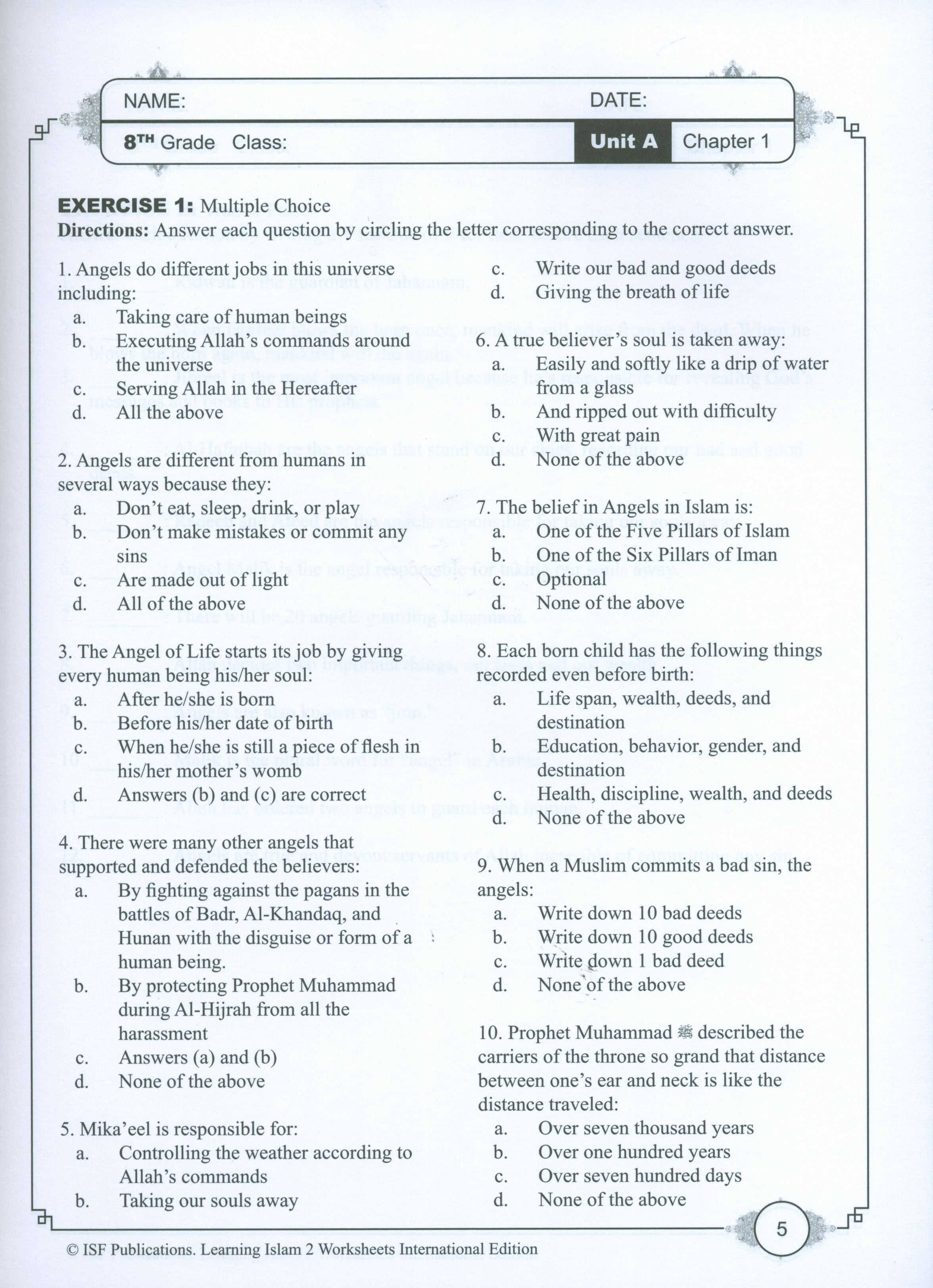 Learning Islam Weekend Edition Worksheets Level 2 (7th Grade)
