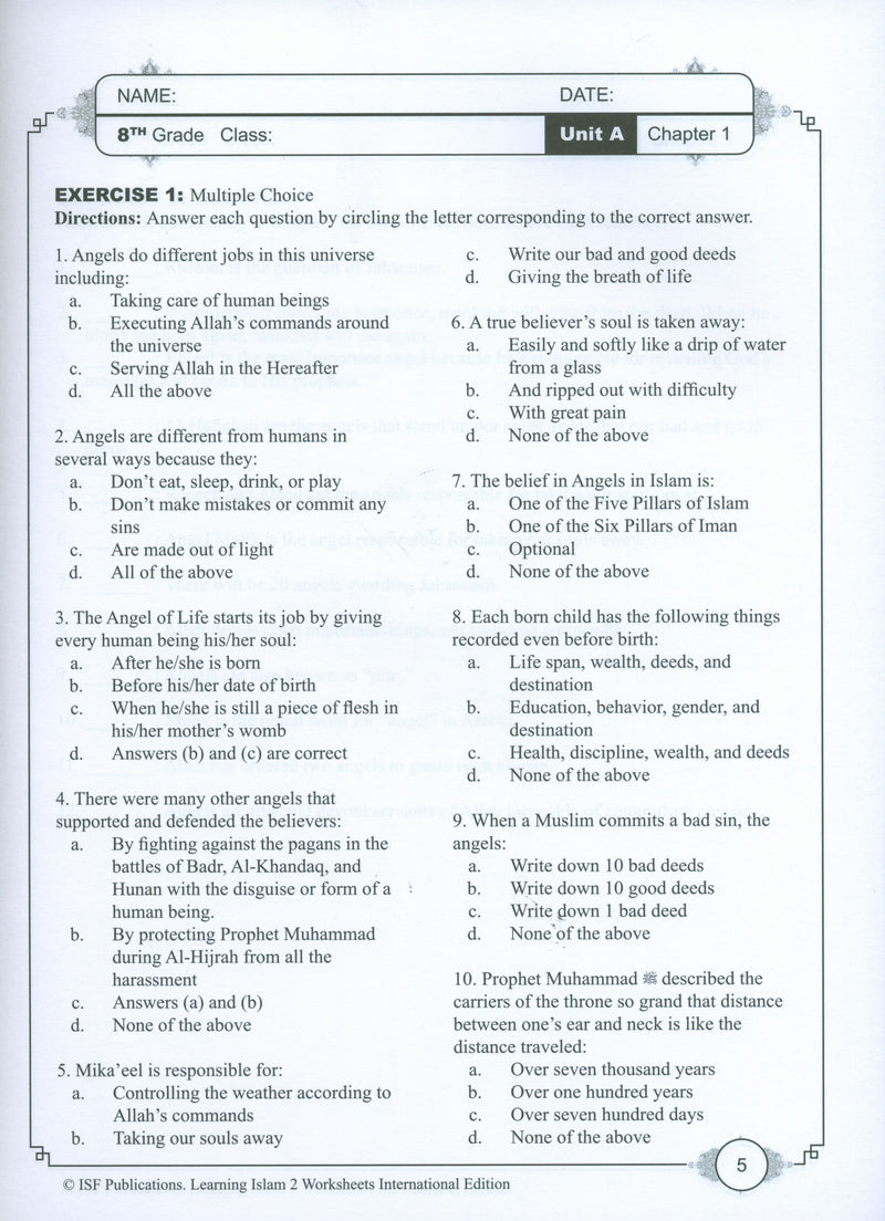 Learning Islam Weekend Edition Worksheets Level 2 (7th Grade)