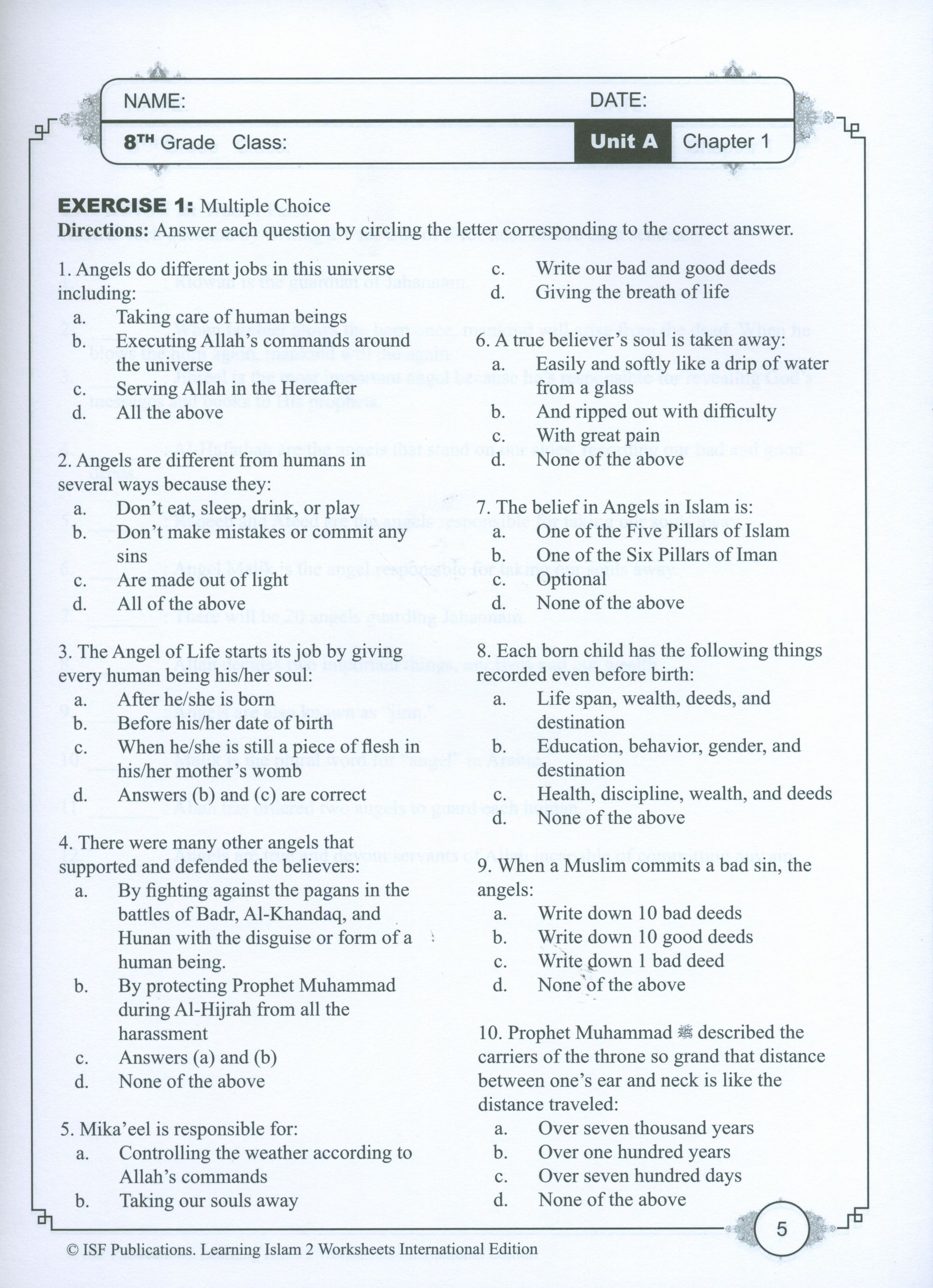Learning Islam Weekend Edition Worksheets Level 2 (7th Grade)