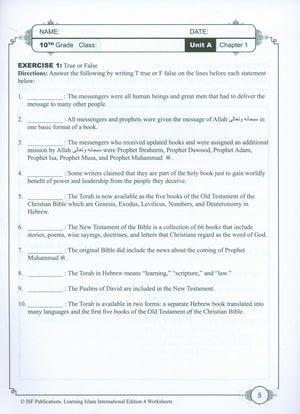 Learning Islam Weekend Edition Worksheets Level 4 (9th Grade)
