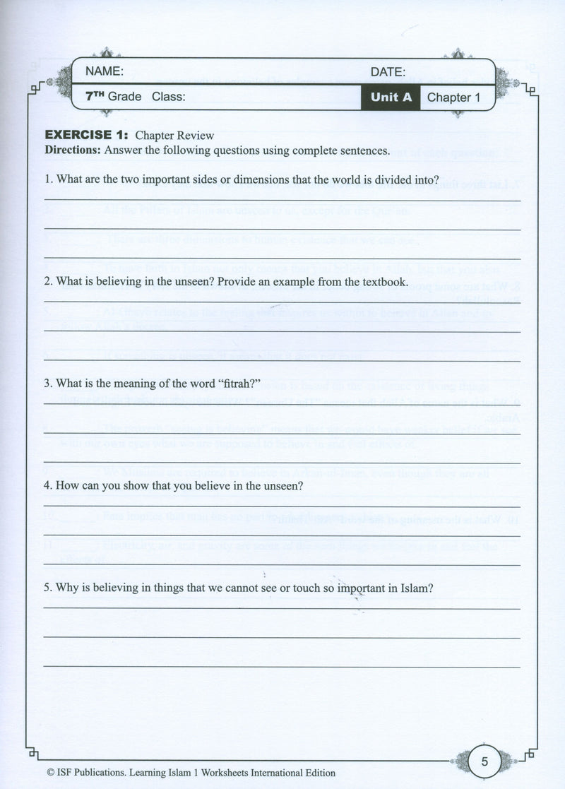 Learning Islam Weekend Edition Worksheets Level 1 (6th Grade)