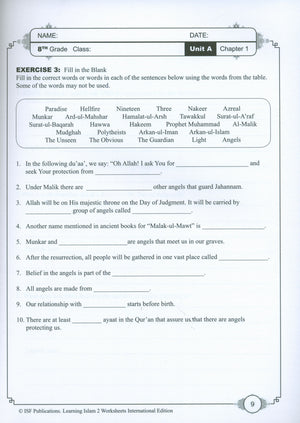 Learning Islam Weekend Edition Worksheets Level 2 (7th Grade)