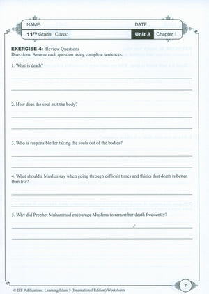 Learning Islam Weekend Edition Worksheets Level 5 (10th Grade)