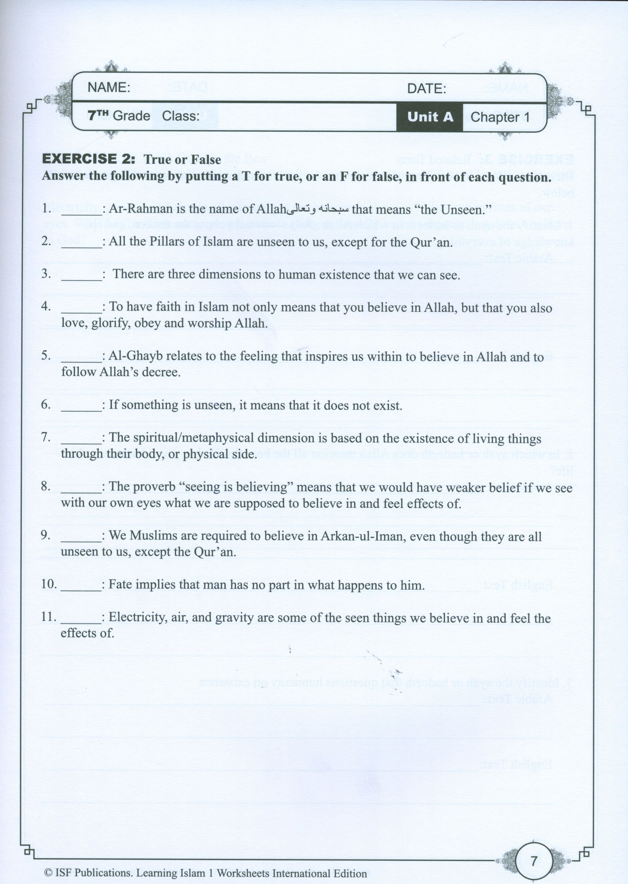 Learning Islam Weekend Edition Worksheets Level 1 (6th Grade)