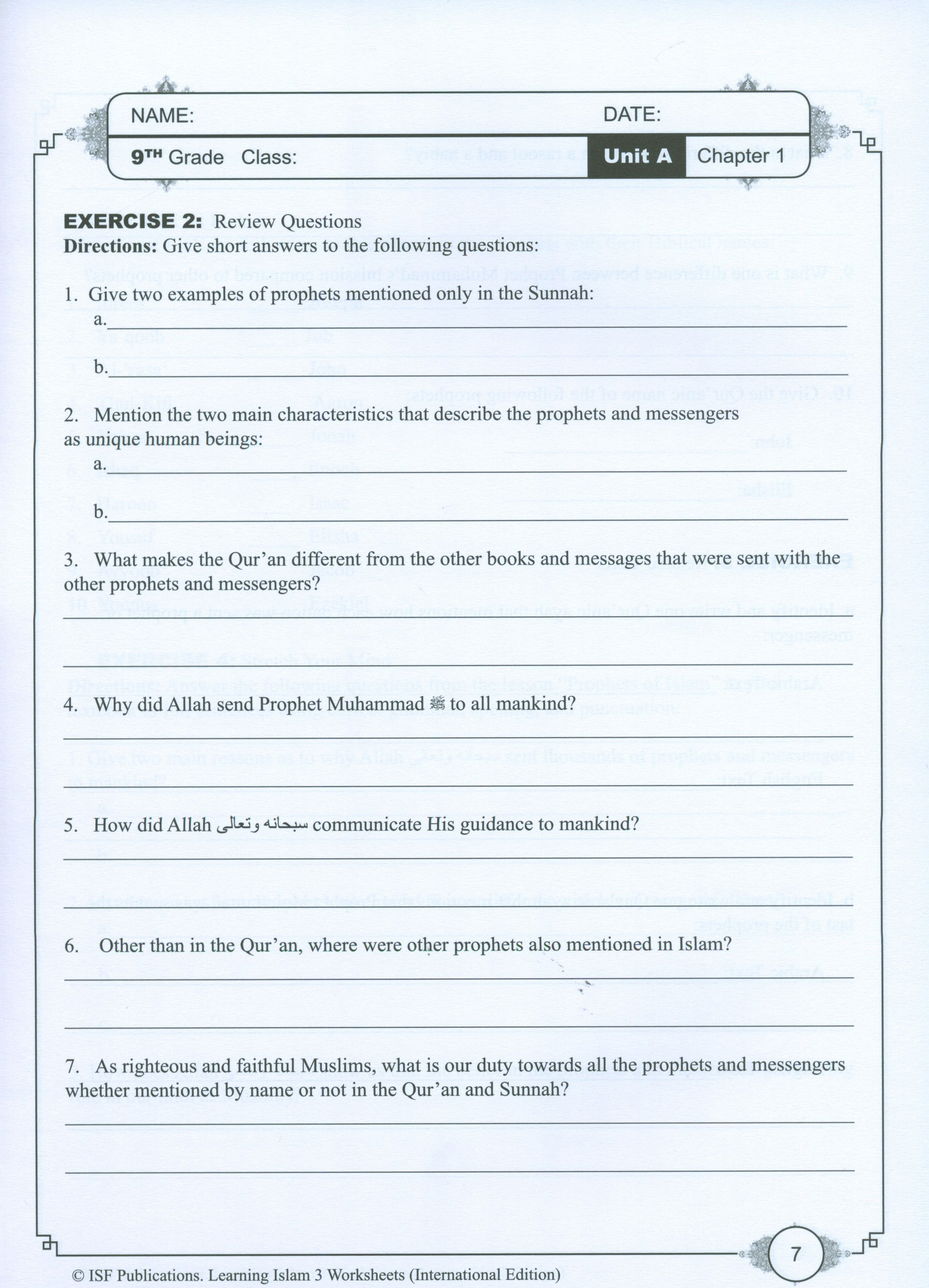 Learning Islam Weekend Edition Worksheets Level 3 (8th Grade)