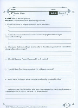 Learning Islam Weekend Edition Worksheets Level 3 (8th Grade)