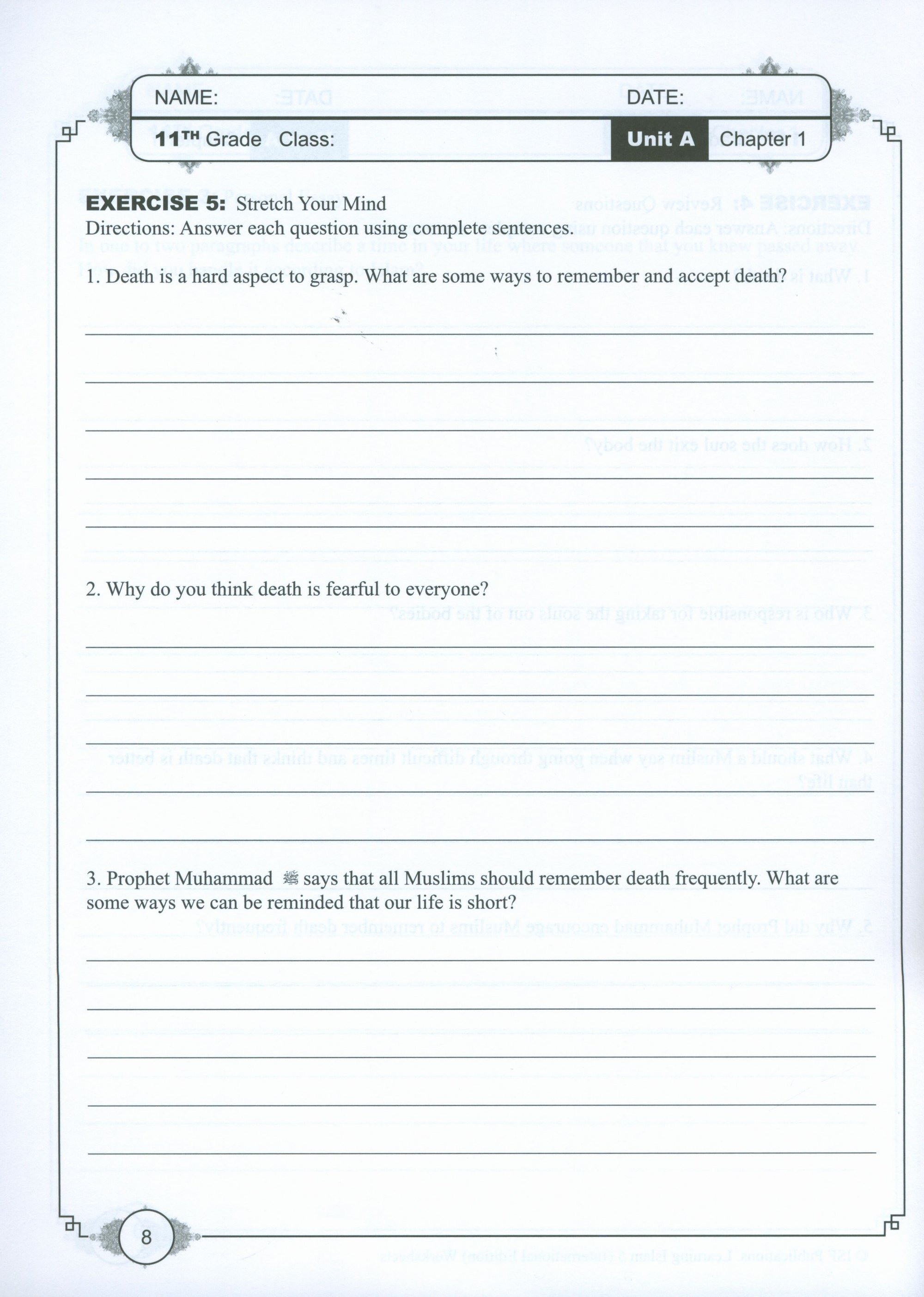 Learning Islam Weekend Edition Worksheets Level 5 (10th Grade)