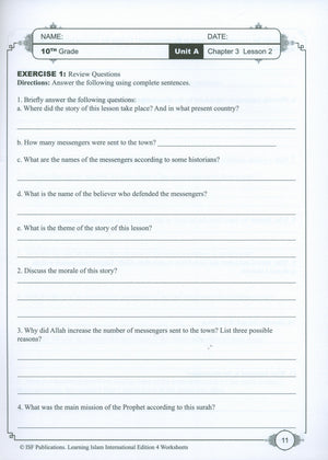 Learning Islam Weekend Edition Worksheets Level 4 (9th Grade)