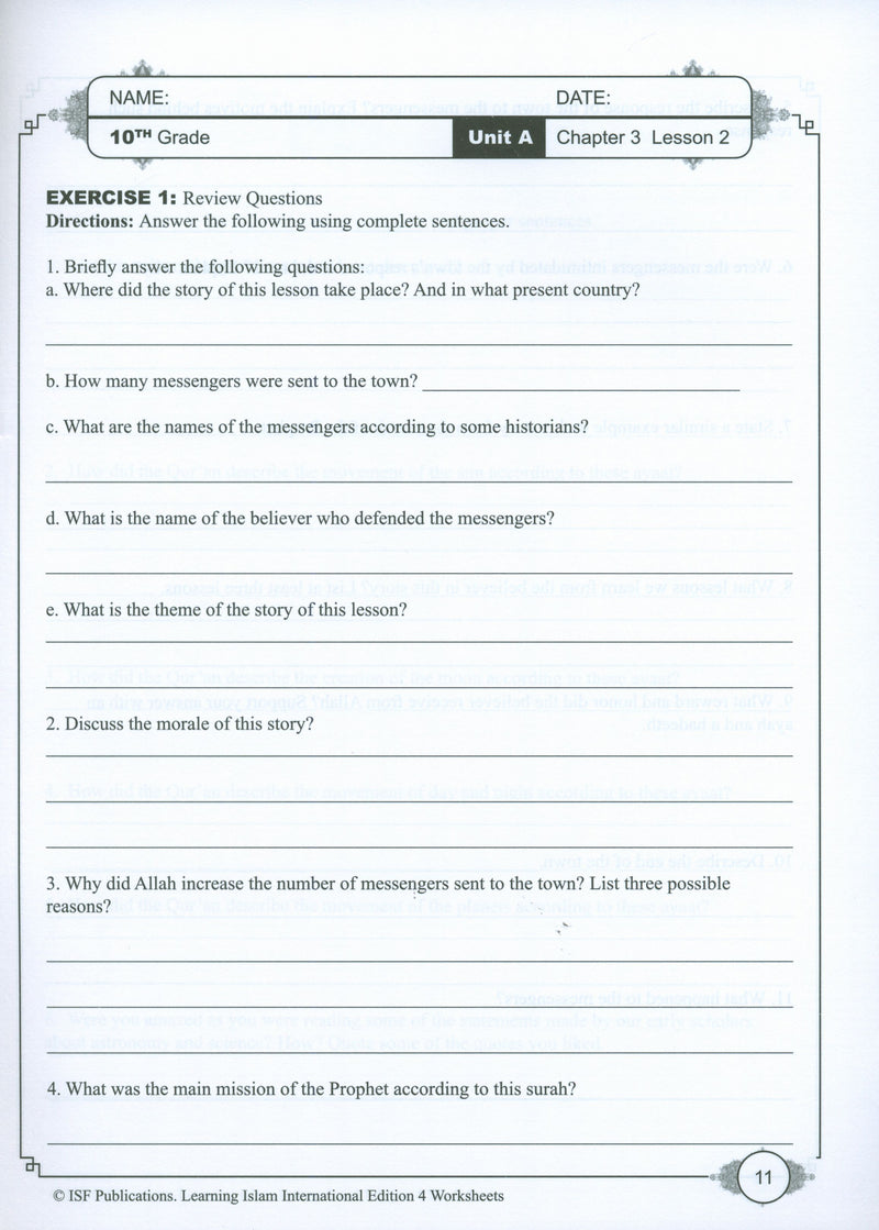 Learning Islam Weekend Edition Worksheets Level 4 (9th Grade)