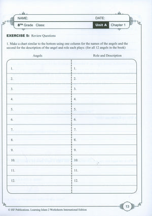 Learning Islam Weekend Edition Worksheets Level 2 (7th Grade)