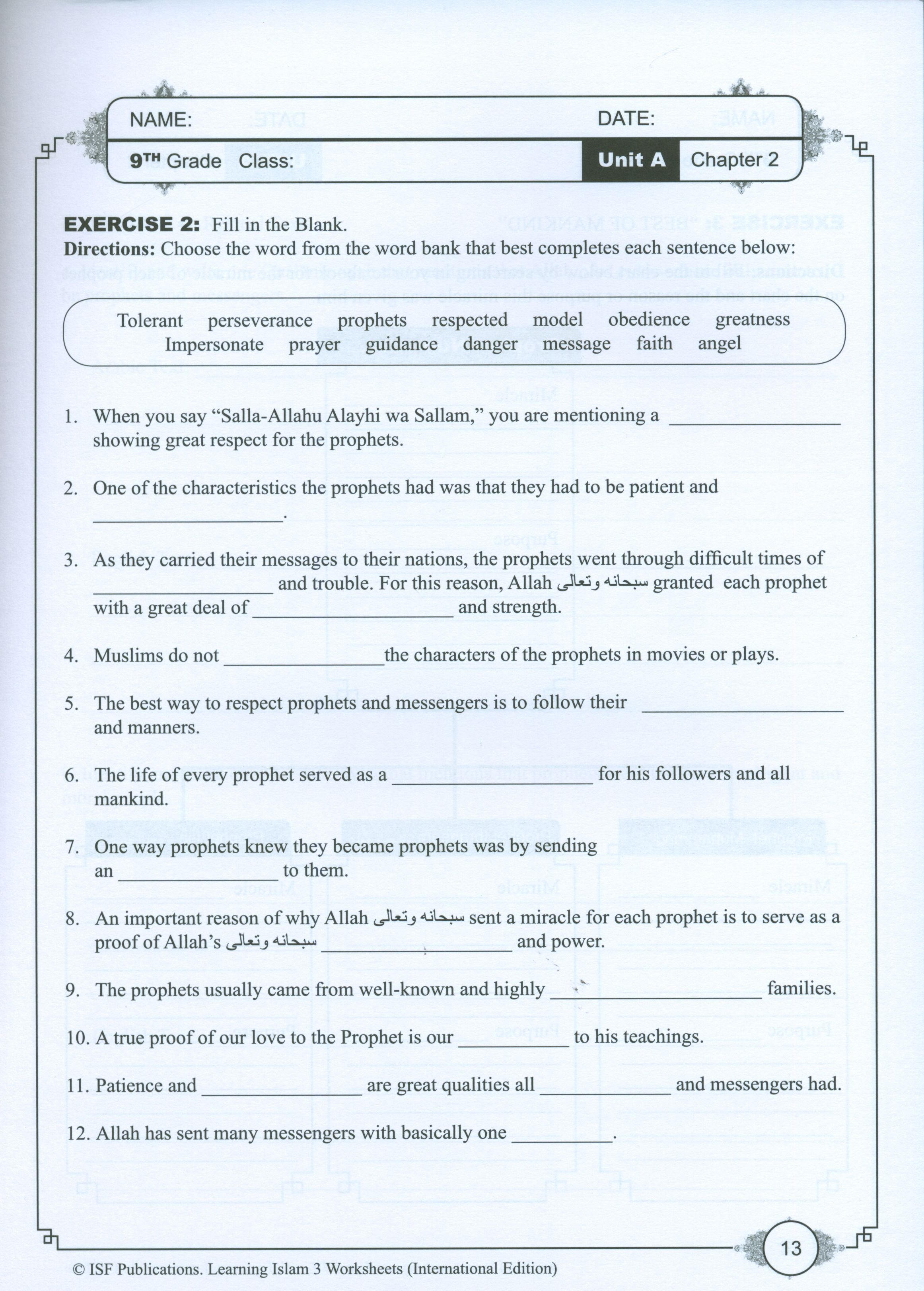 Learning Islam Weekend Edition Worksheets Level 3 (8th Grade)