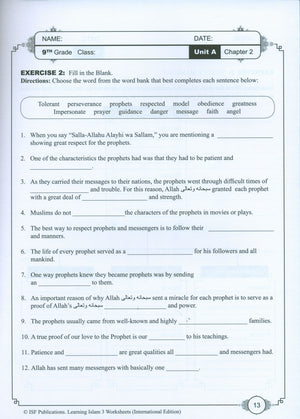 Learning Islam Weekend Edition Worksheets Level 3 (8th Grade)