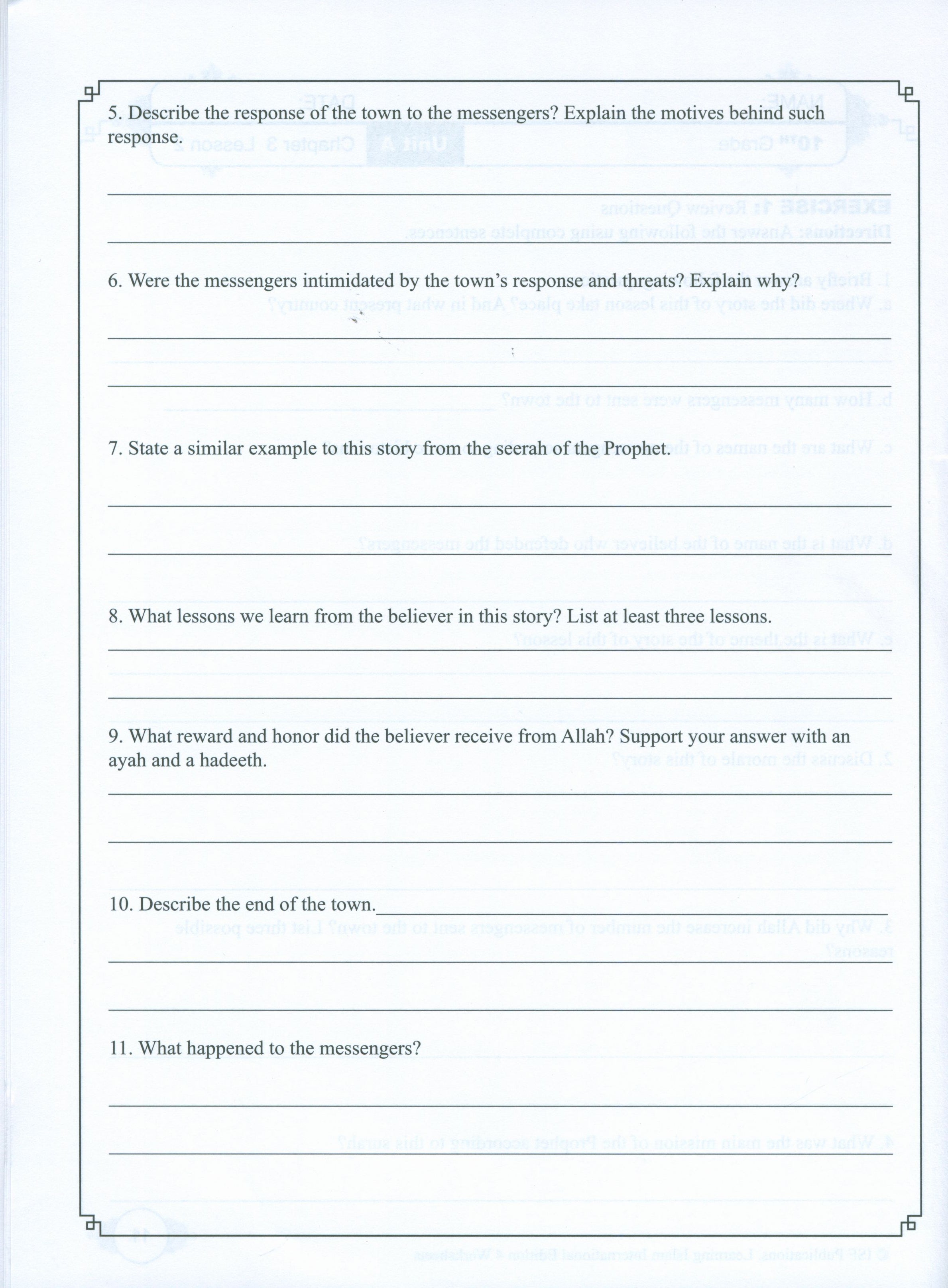 Learning Islam Weekend Edition Worksheets Level 4 (9th Grade)